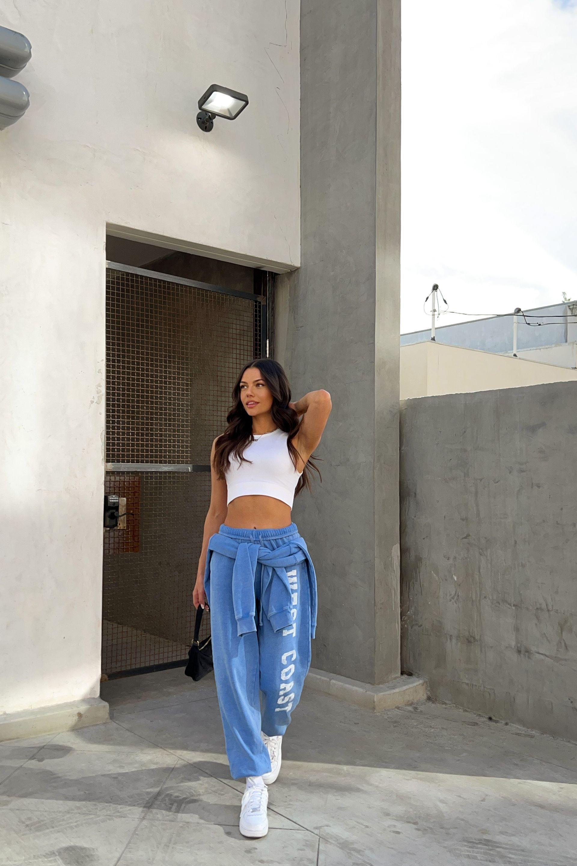 Garage Cotton Boyfriend Joggers in Blue 