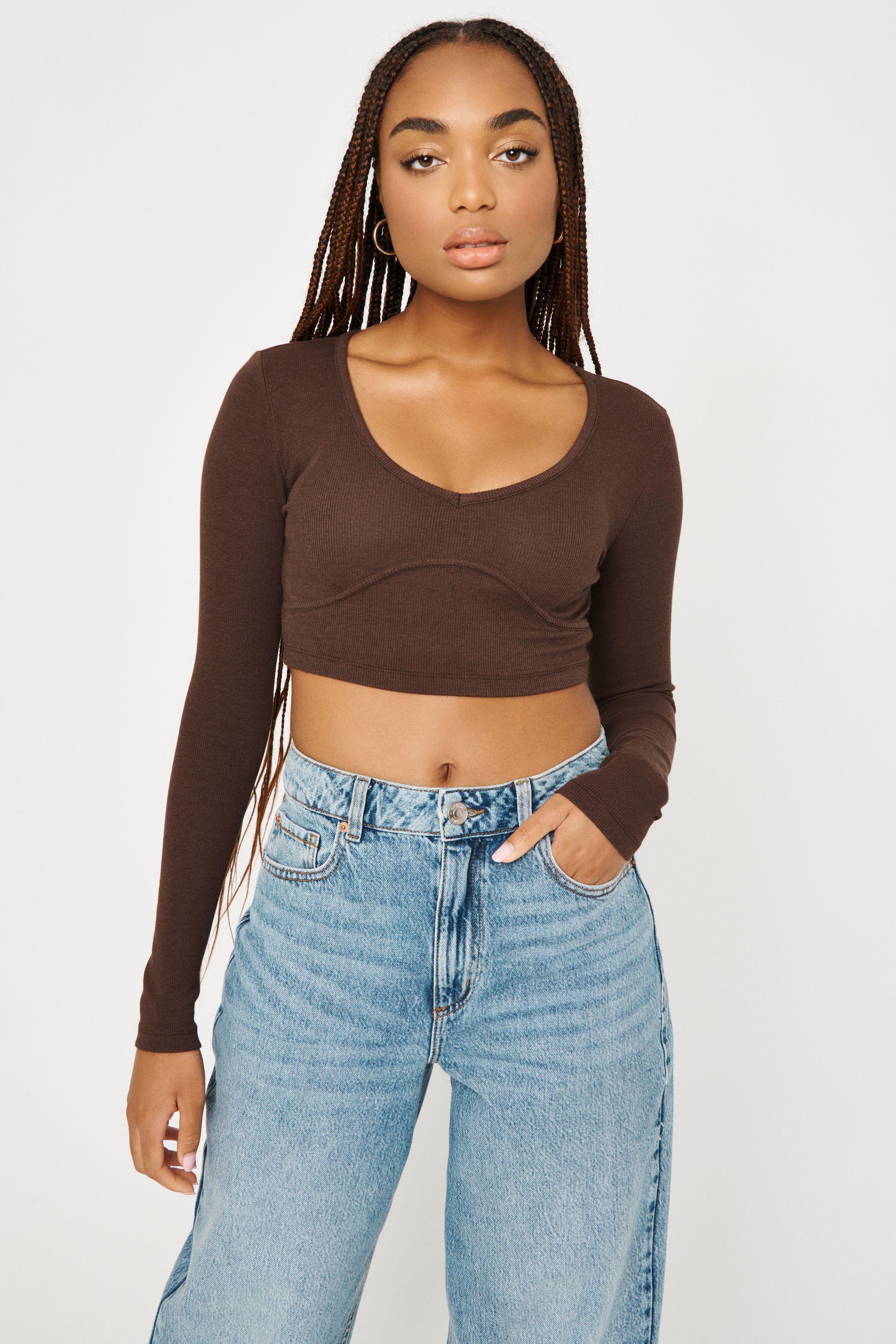 Long Sleeve Tee With Underbust Seaming 