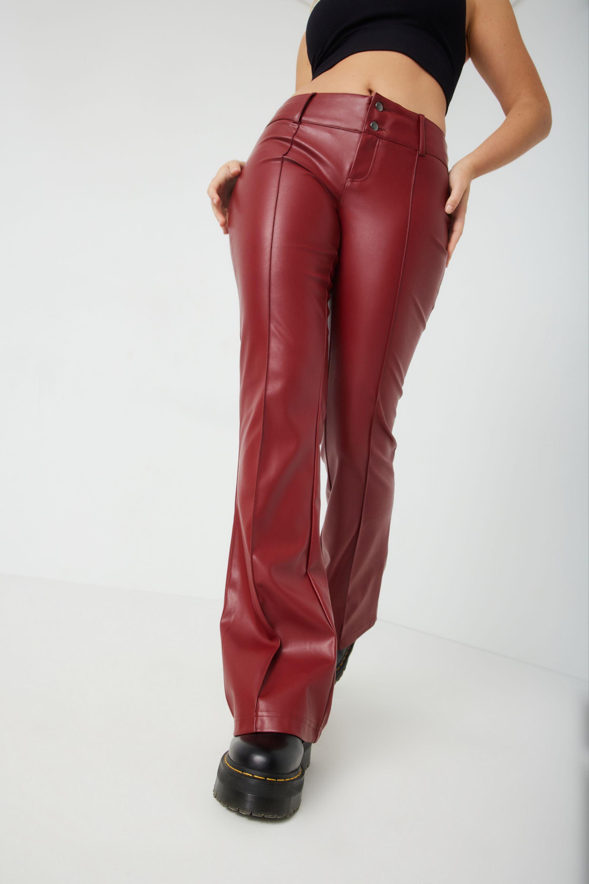 Garage Faux Leather Flare Low Rise Pant in Red