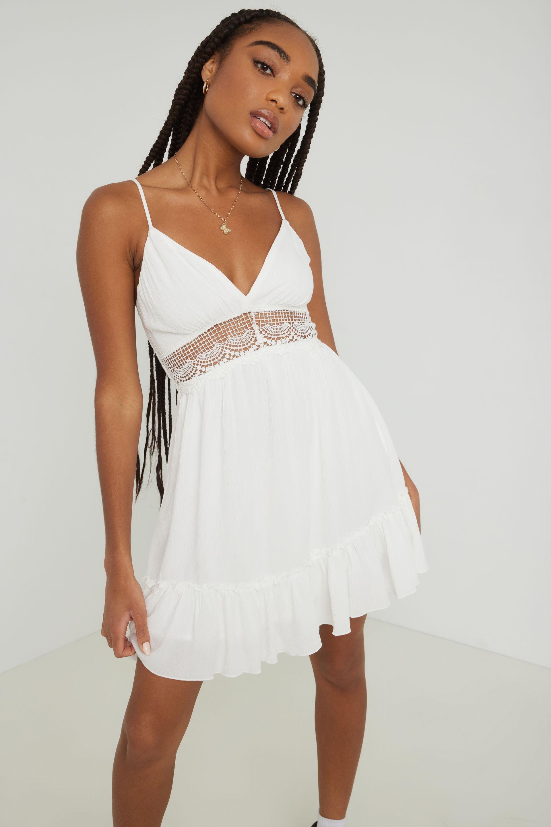 Cara Crochet Trim Tiered Dress White