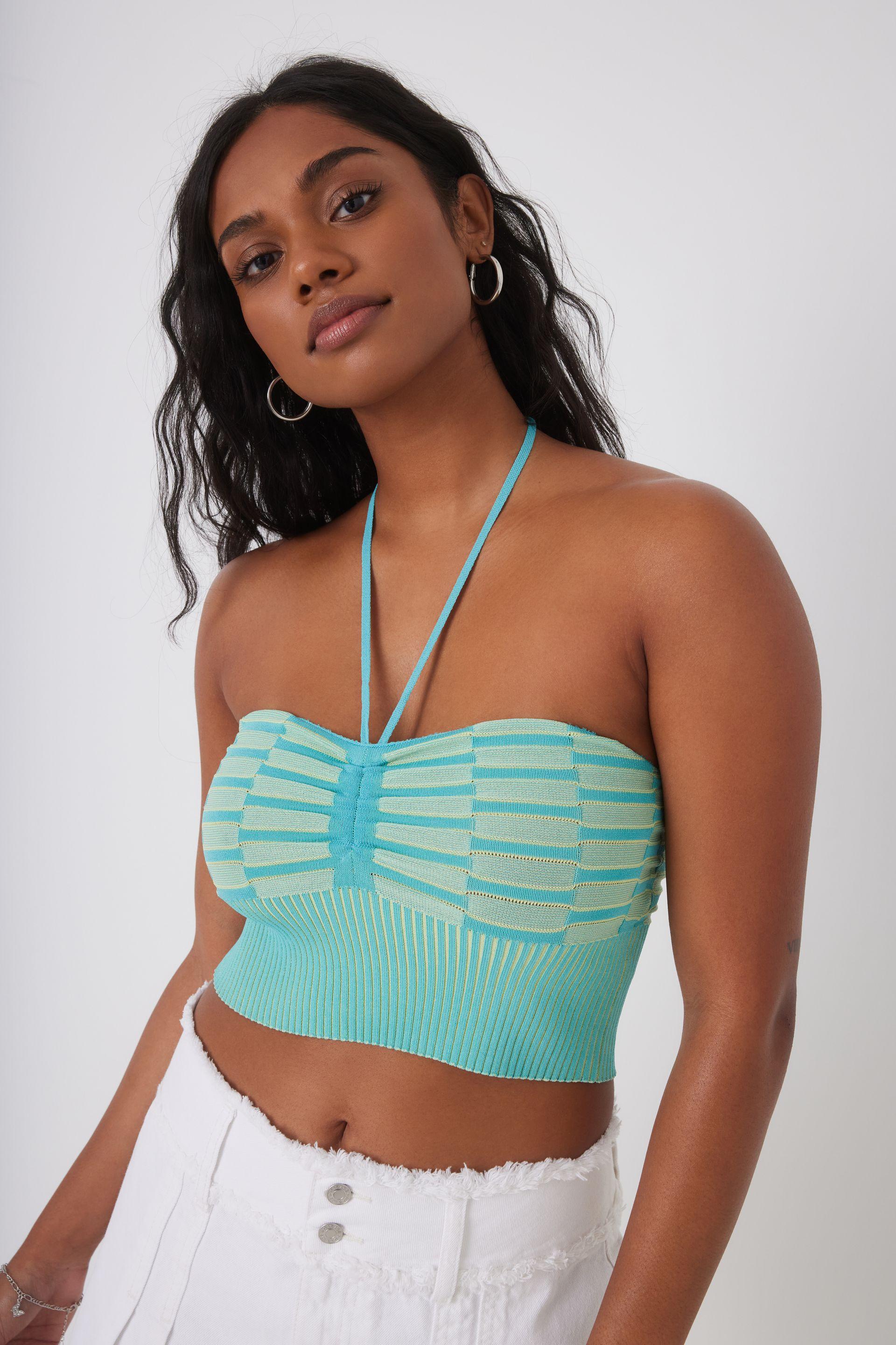 Garage Ariel Ruched Halter Top in Blue