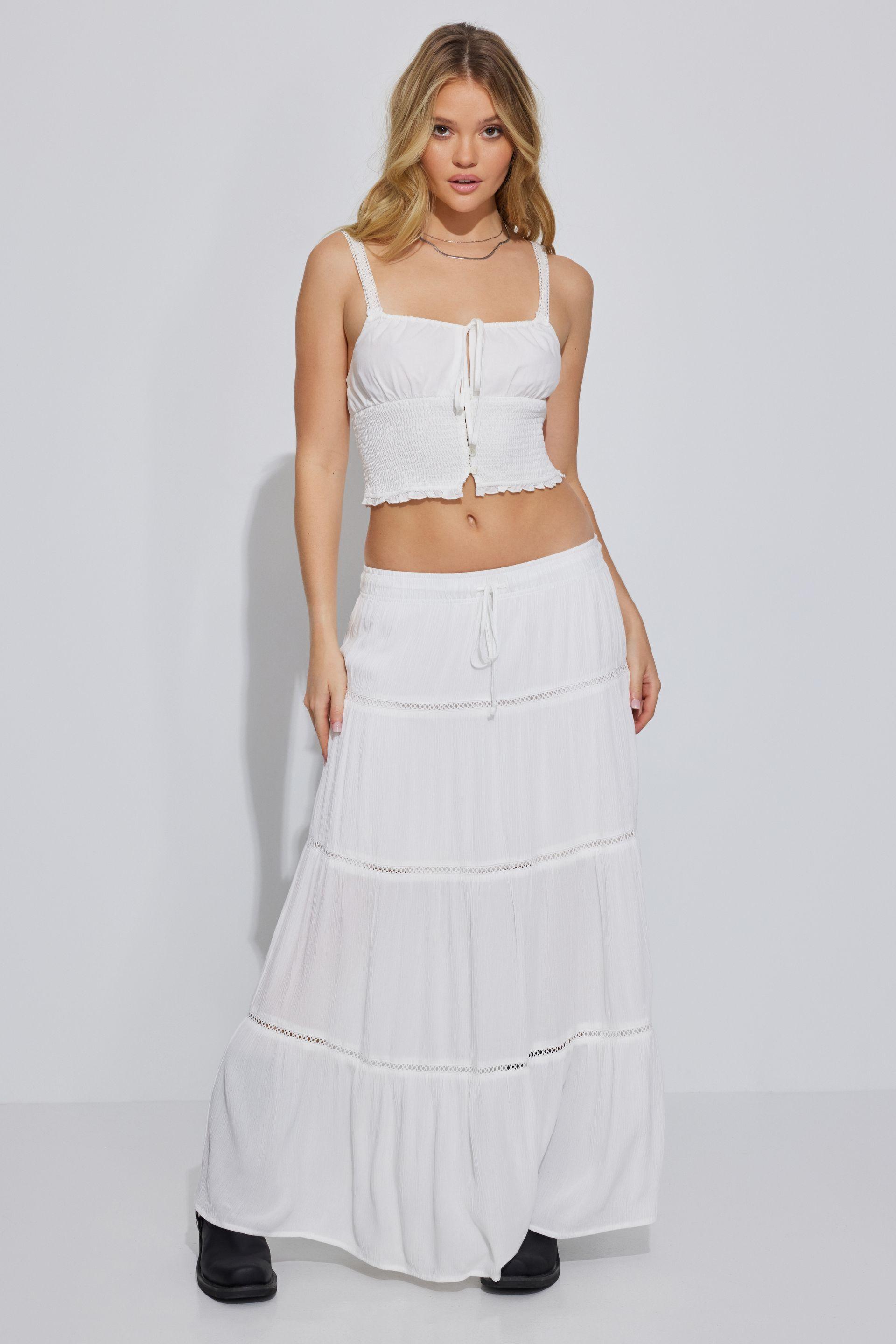 Boho Skirt White Peasant Midi Skirt Flowy White Midi Skirt Long