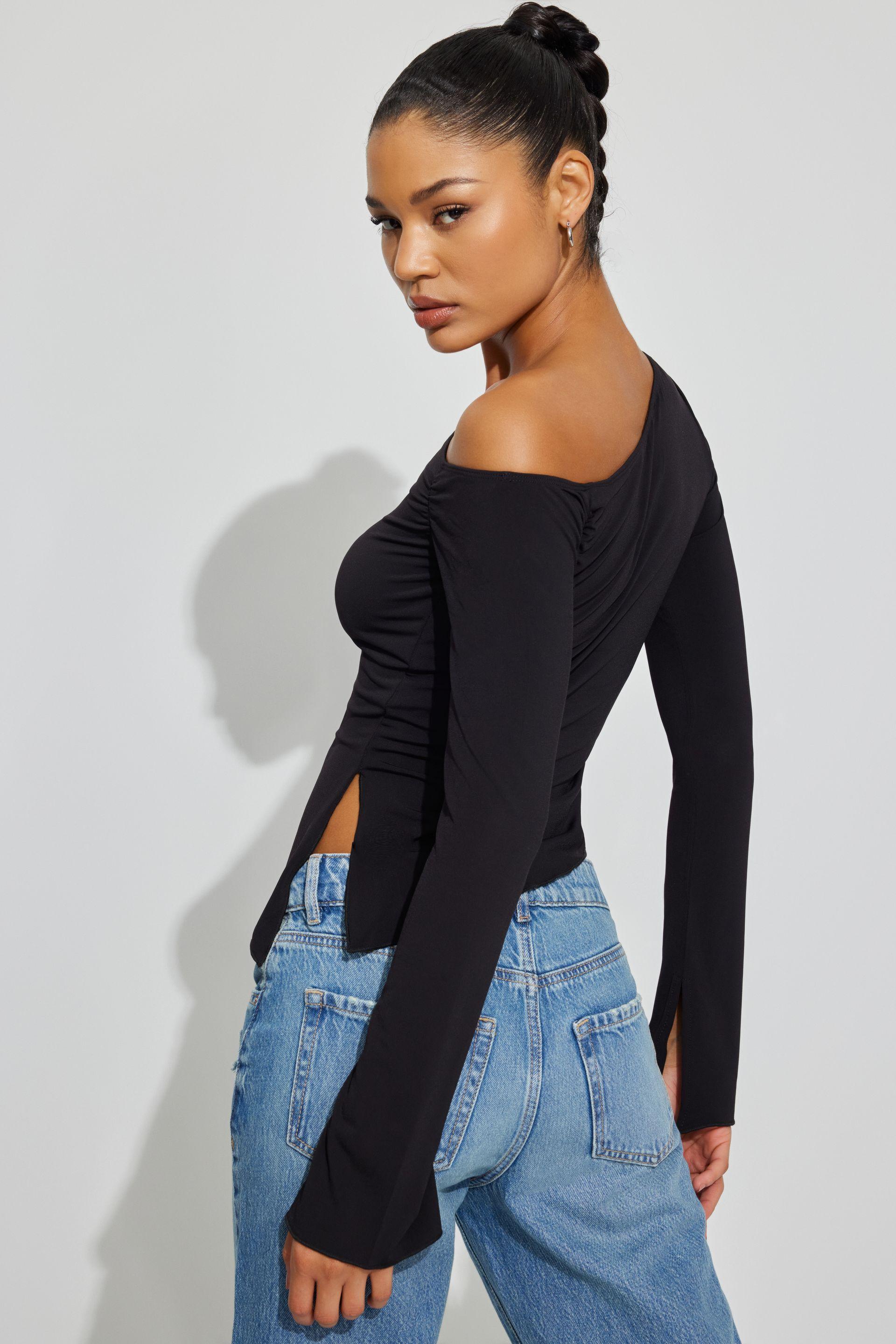 Asymmetrical long sleeve top sales