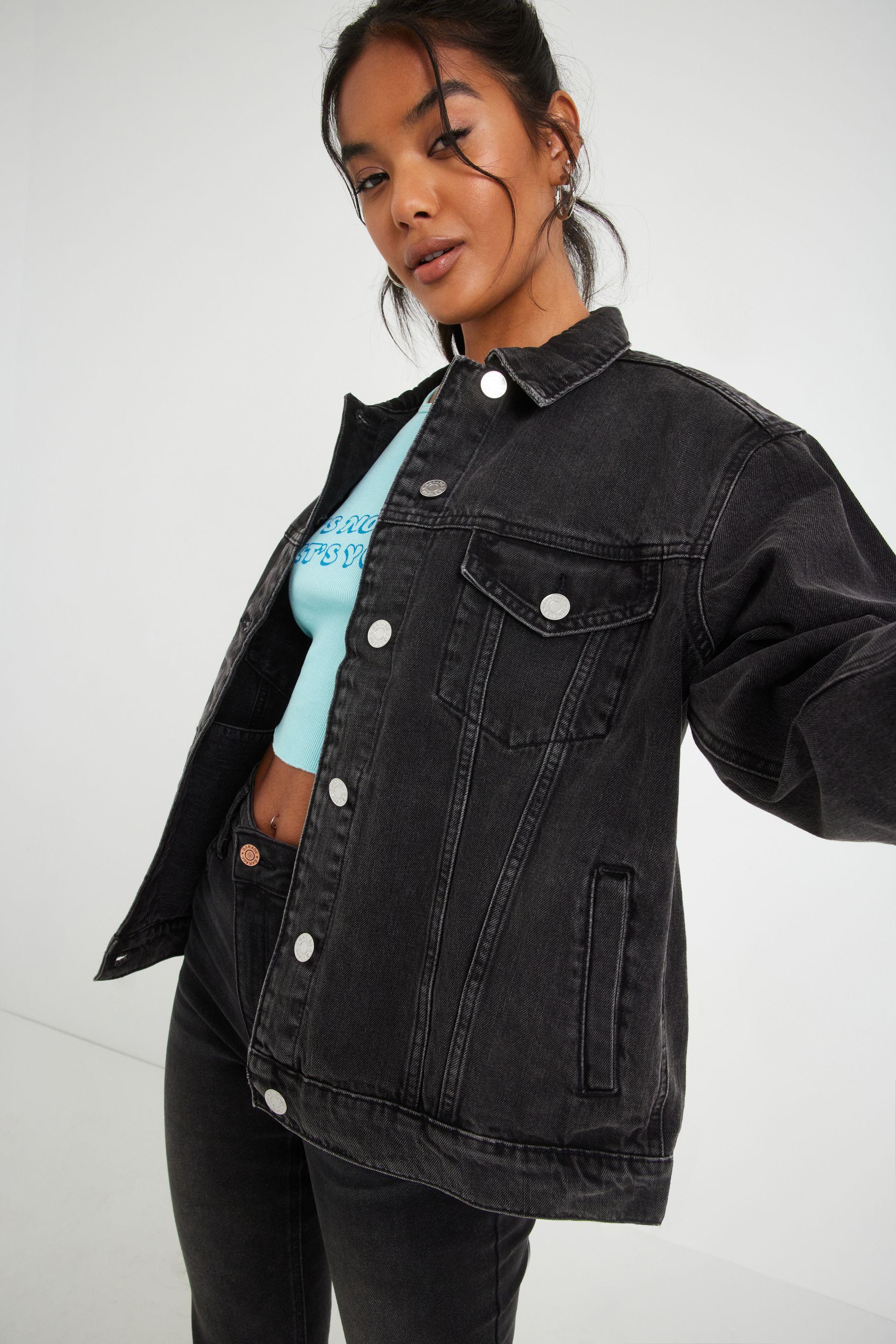 black co ord washed oversized denim jacket