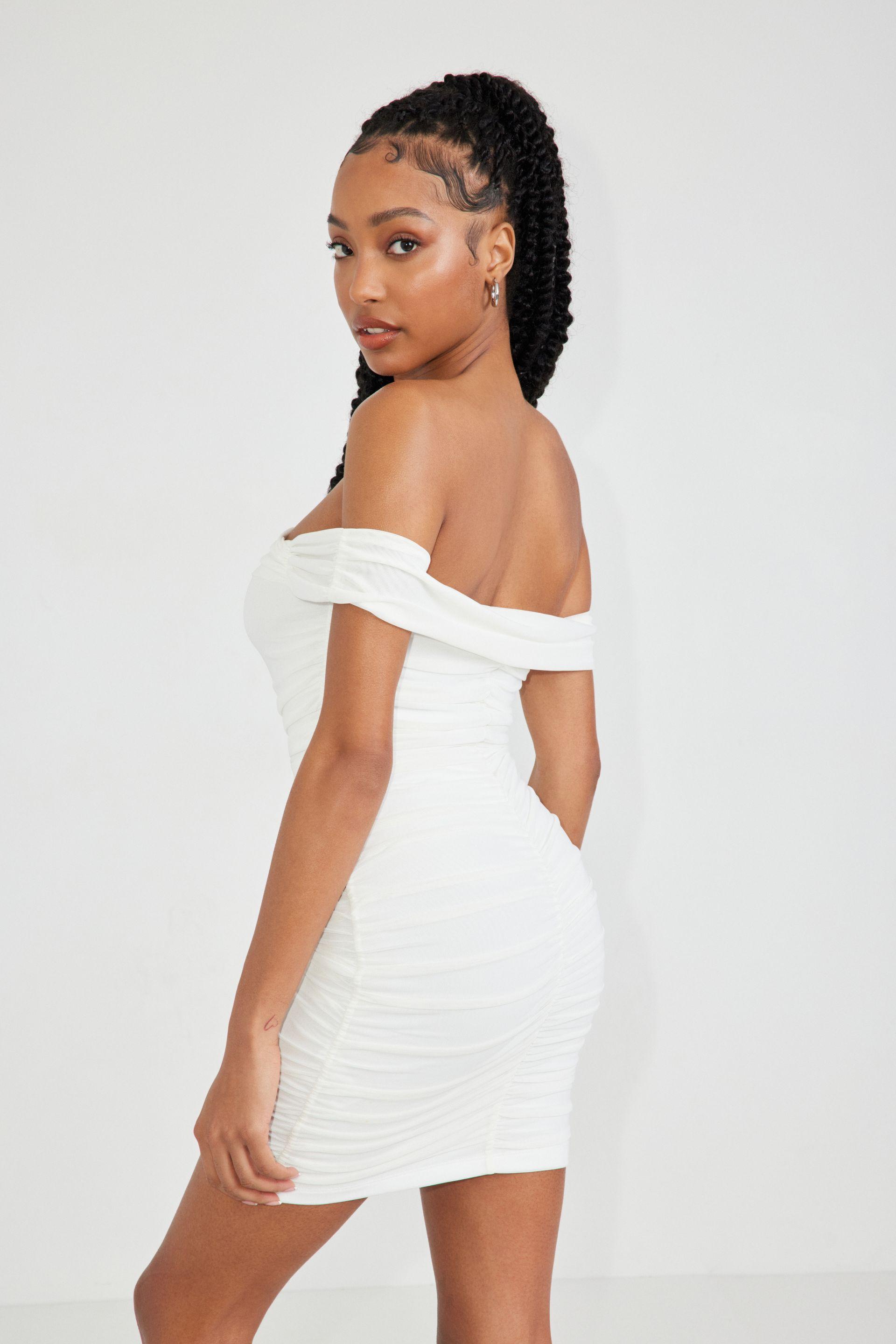 White mesh off the shoulder clearance dress