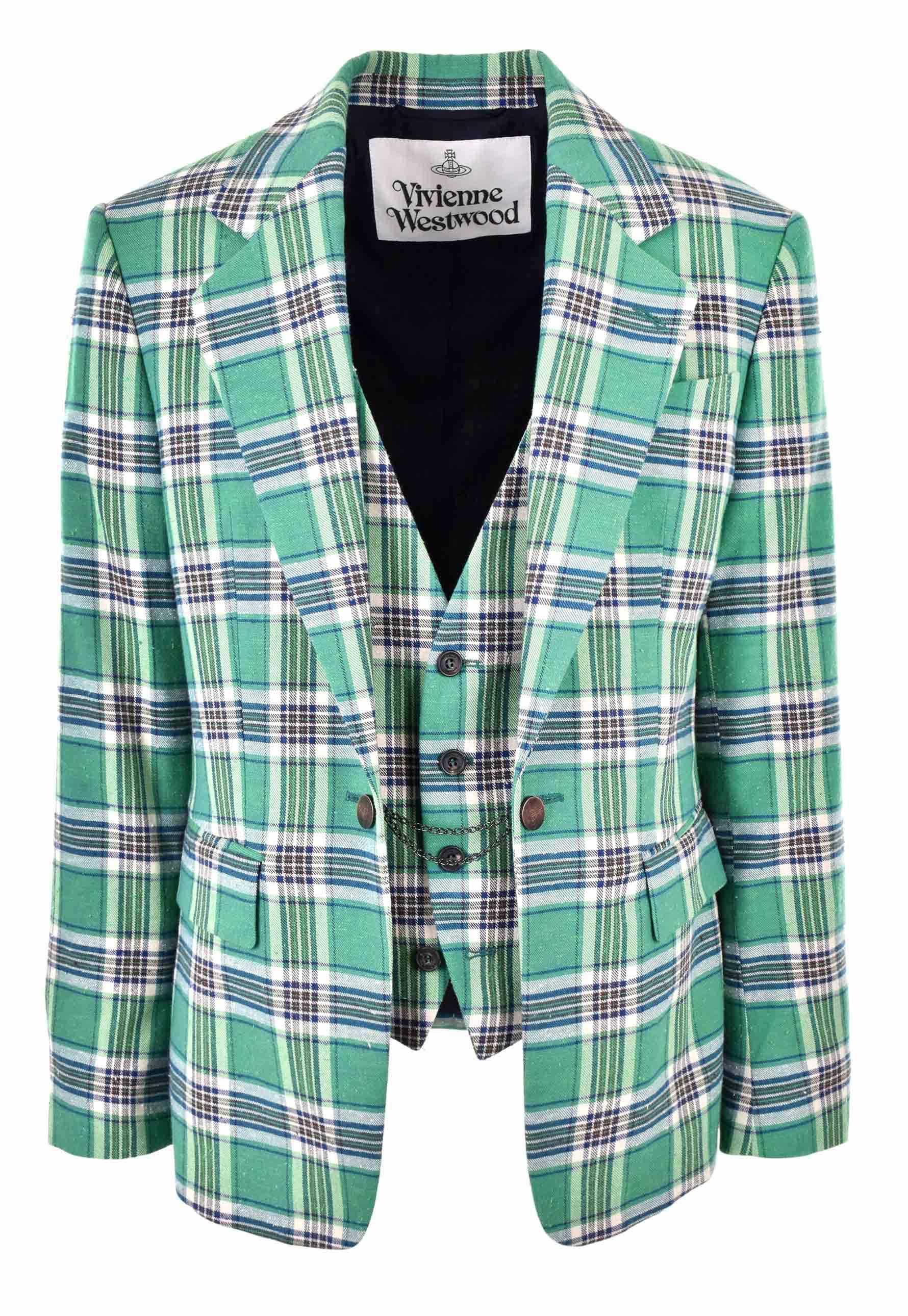 Lyst - Vivienne Westwood Brushed Cotton Tartan Waistcoat Jacket Green ...