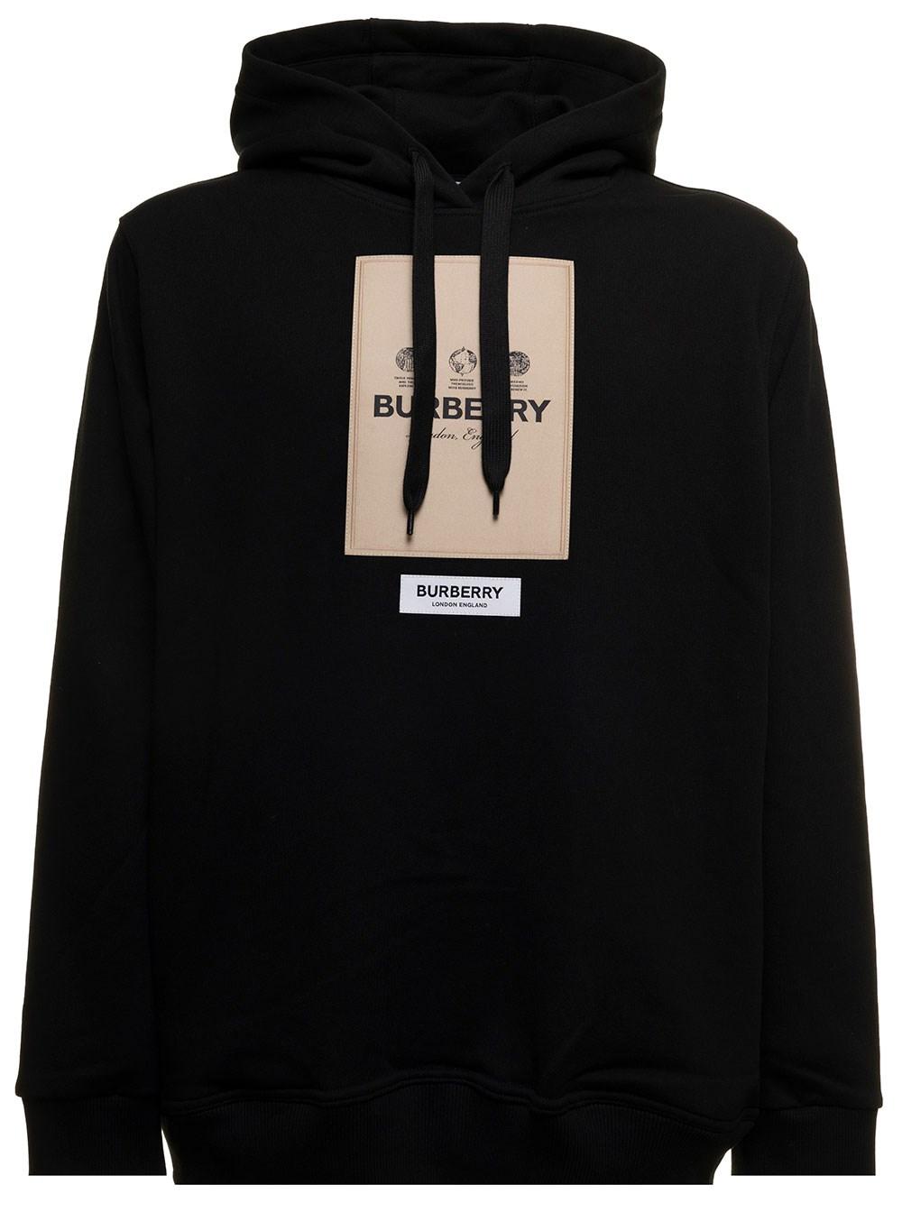 Burberry Cotton Hoodie With Logo Label Man in Black for Men | Lyst