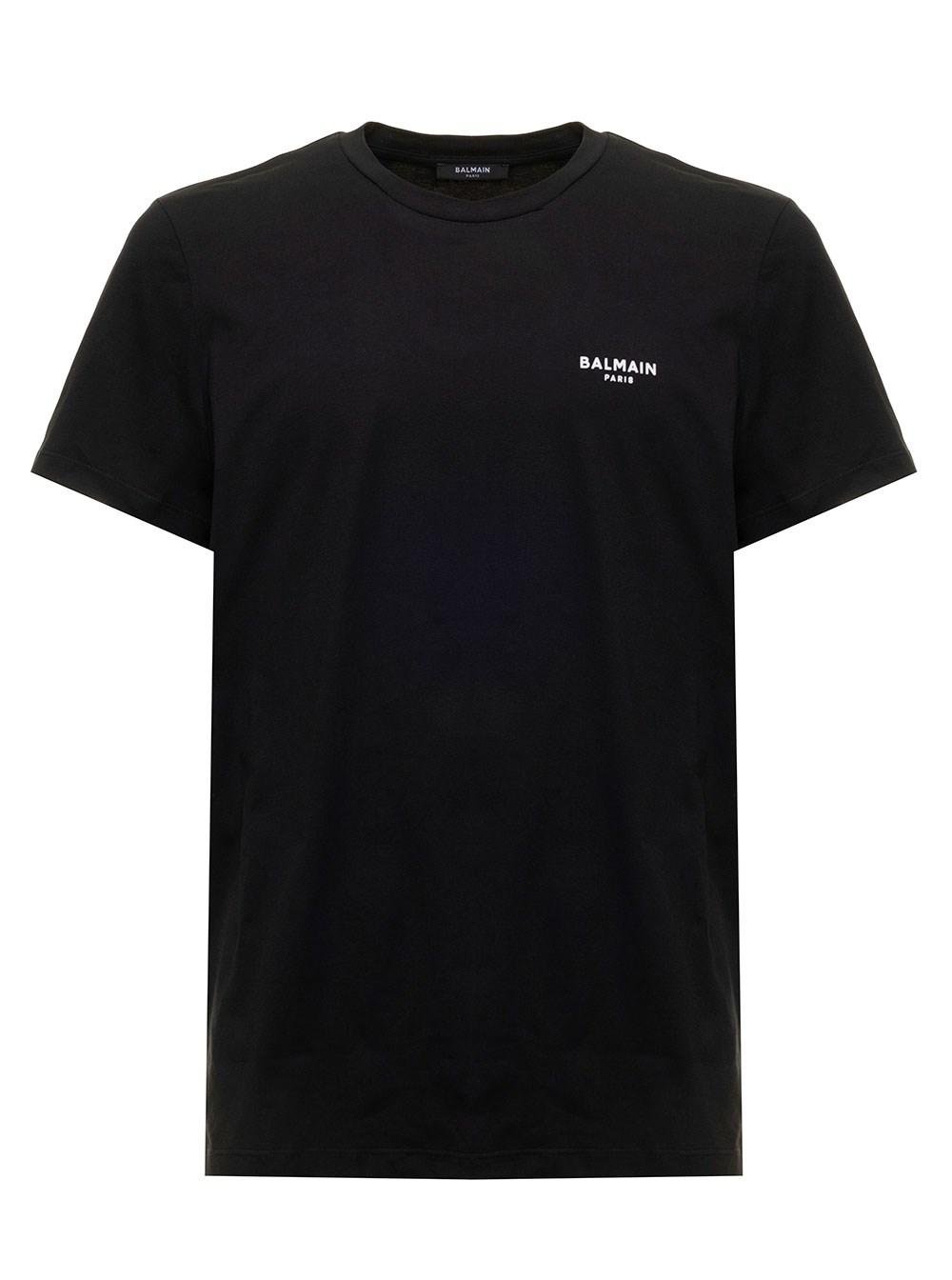 Balmain Man's Cotton T-shirt With Flock Logo in Black for Men | Lyst