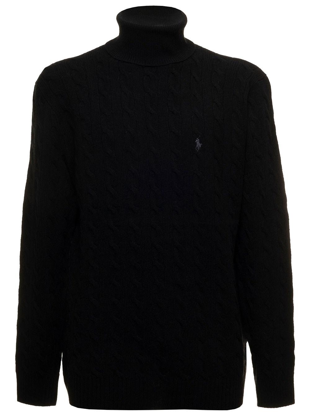 Ralph Lauren Turtleneck In Cable Wool And Cashmere Knit With Contrast Logo  Embroidery On The Chest Man in Black for Men | Lyst