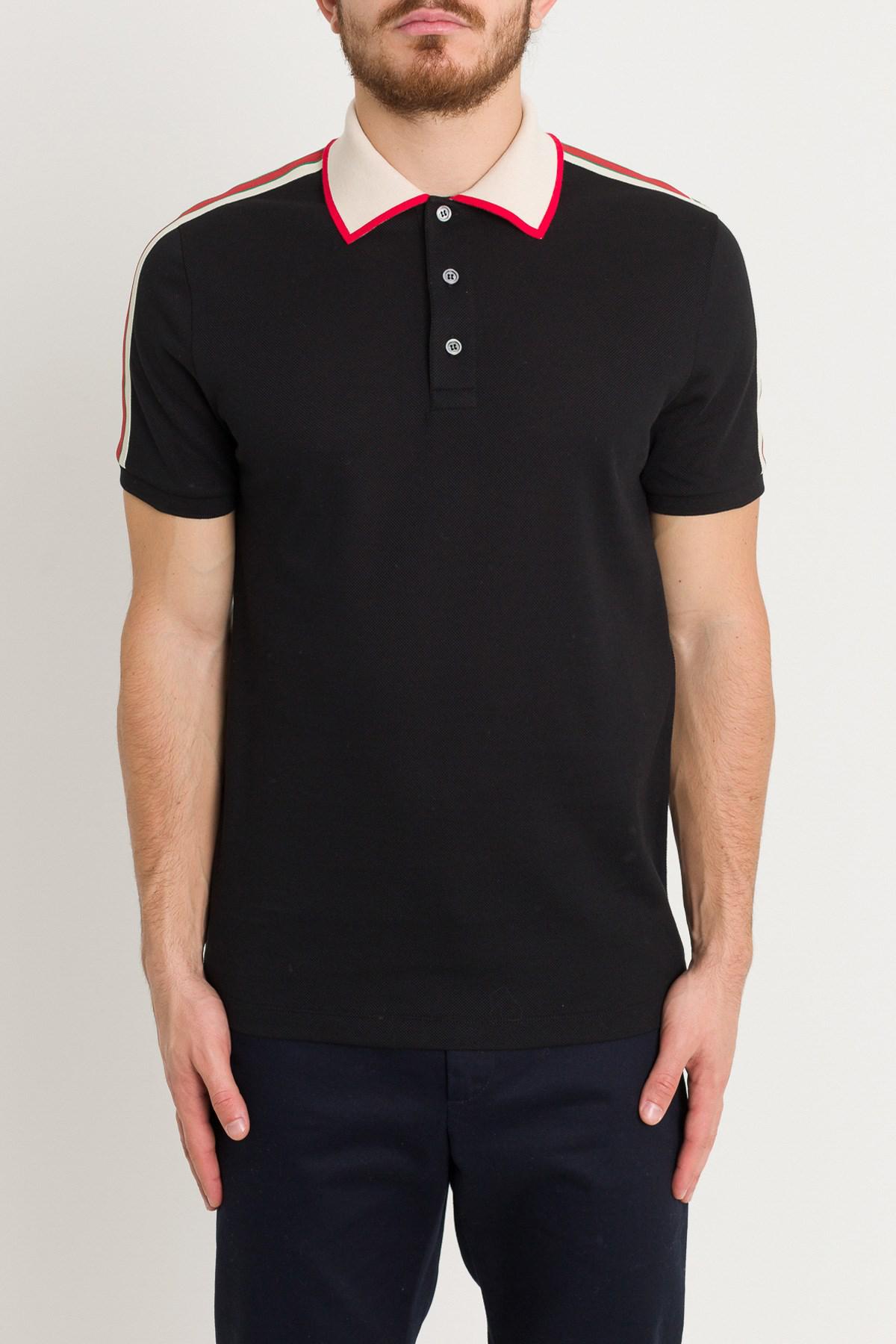 Gucci Cotton Polo With Stripe in Black for Men - Lyst