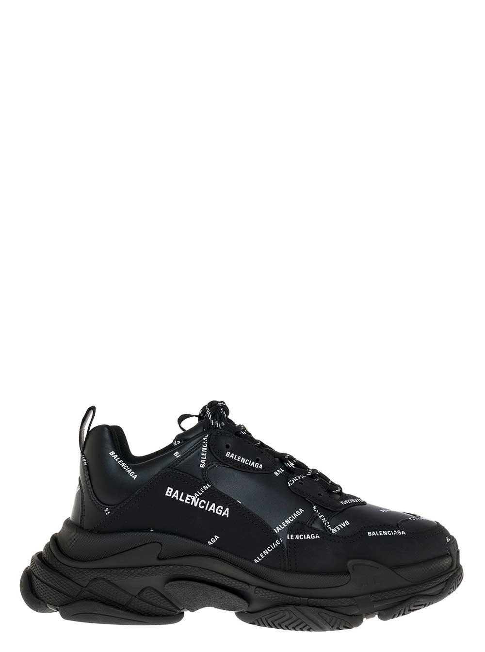 Balenciaga And White Triple S Trainers Allover Logo In Technical Material  Man in Black for Men | Lyst