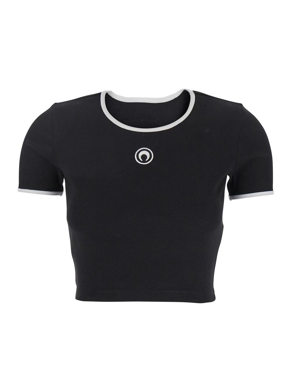 Tシャツ・カットソー MARINE SERRE Women Tunic Tops WTO393BK99 Black Organic Cotton Rib T-shirt Dress • Marine Serre