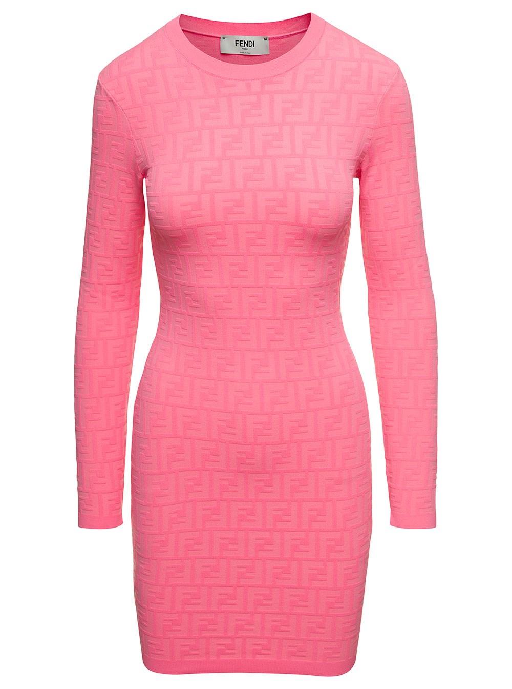Fendi Mini Dress With All-over Ff Jacquard Motif In Viscosa Blend Woman in  Pink | Lyst
