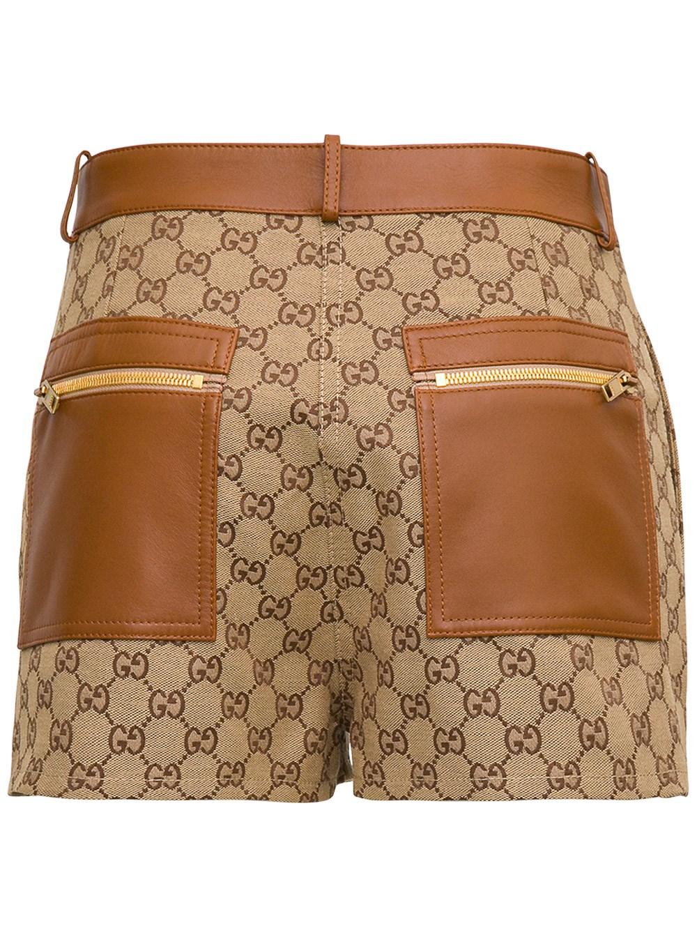 Gucci Woman's gg Fabric Shorts With Leather Finishes in Natural | Lyst