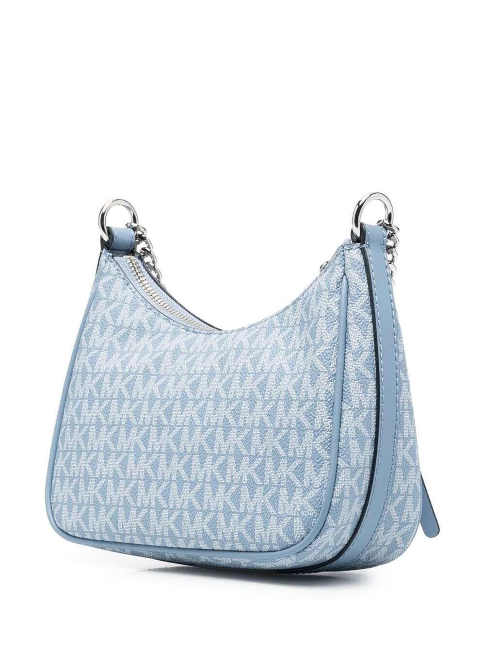 MICHAEL Michael Kors Handbag With Monogram M Michael Kors Light E In Waxed  Canvas With Silver Chain Shoulder Strap in Blue