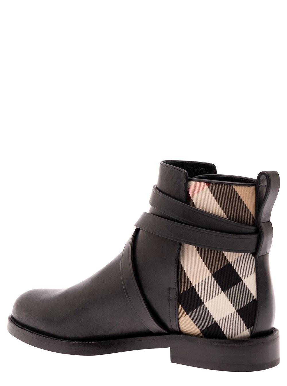 Burberry house check clearance and leather ankle boots