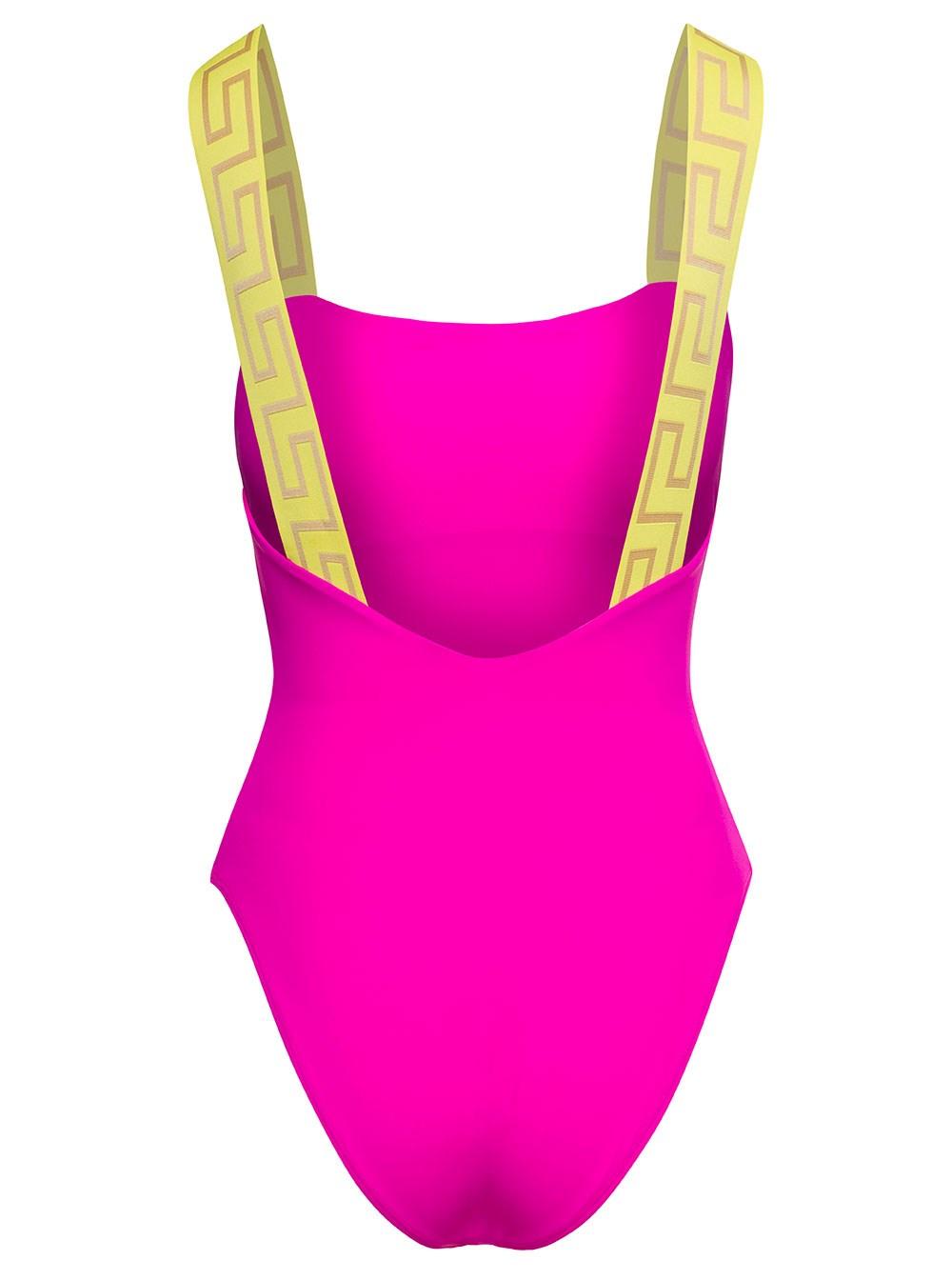 Versace Fucsia One-piece Swimsuit With Greca Motif On The Straps In  Polyamide Woman in Pink | Lyst