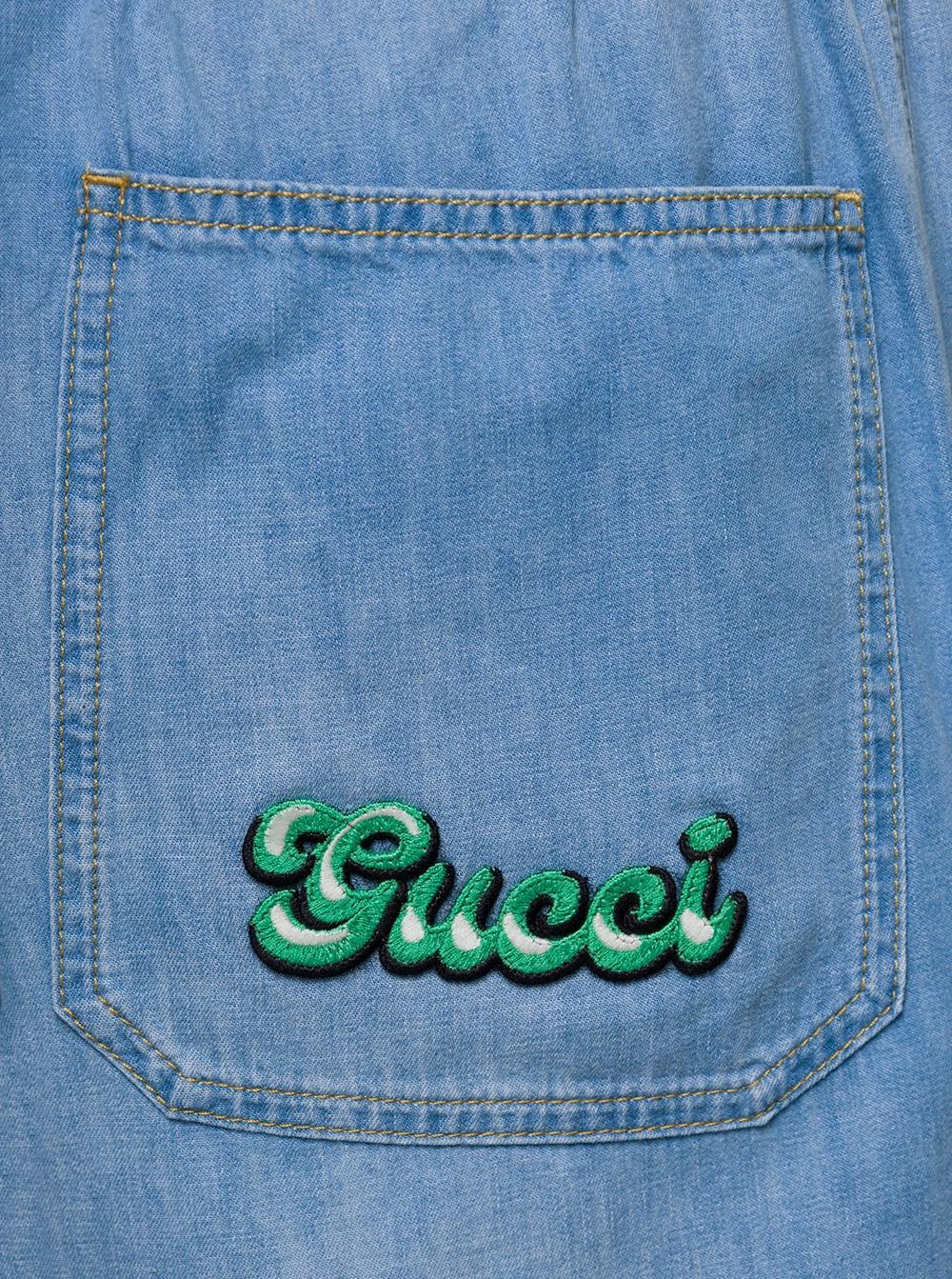 Gucci Light E Wide-leg Pants With Logo Lettering Patch In Cotton Denim Man  in Blue for Men | Lyst