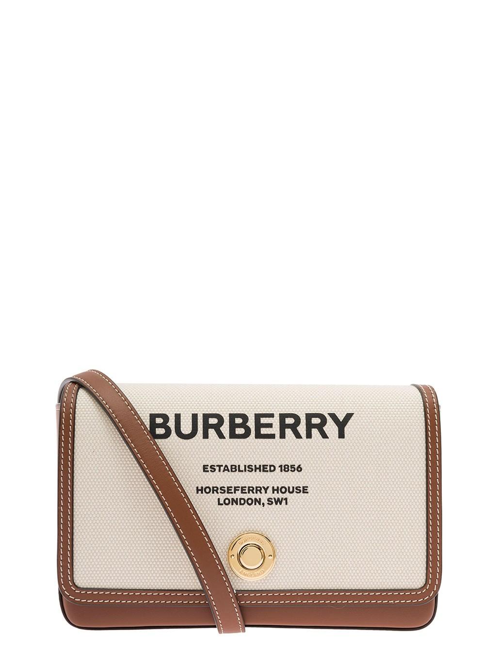 Burberry 'new Hampshire' Brown And Shoulder Bag With Logo Lettering Print  In Cotton Blend Woman in Natural | Lyst