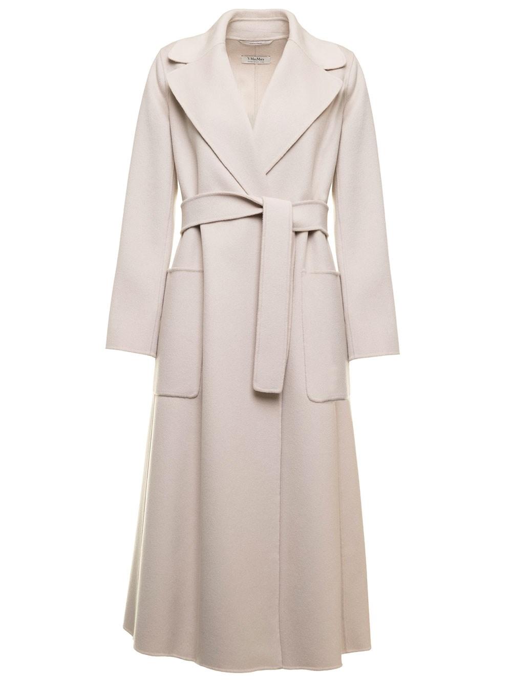 Max Mara Woman's Paolore Ivory Colored Wool Long Coat With Belt in