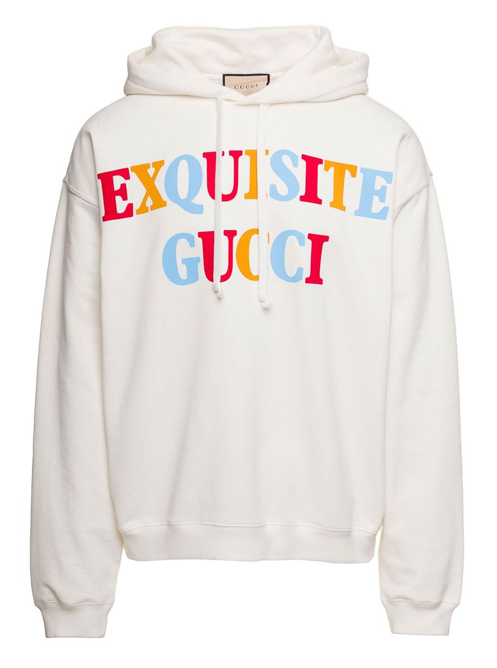 Gucci Crewneck Printed Hoodie In Jersey Man in White for Men | Lyst