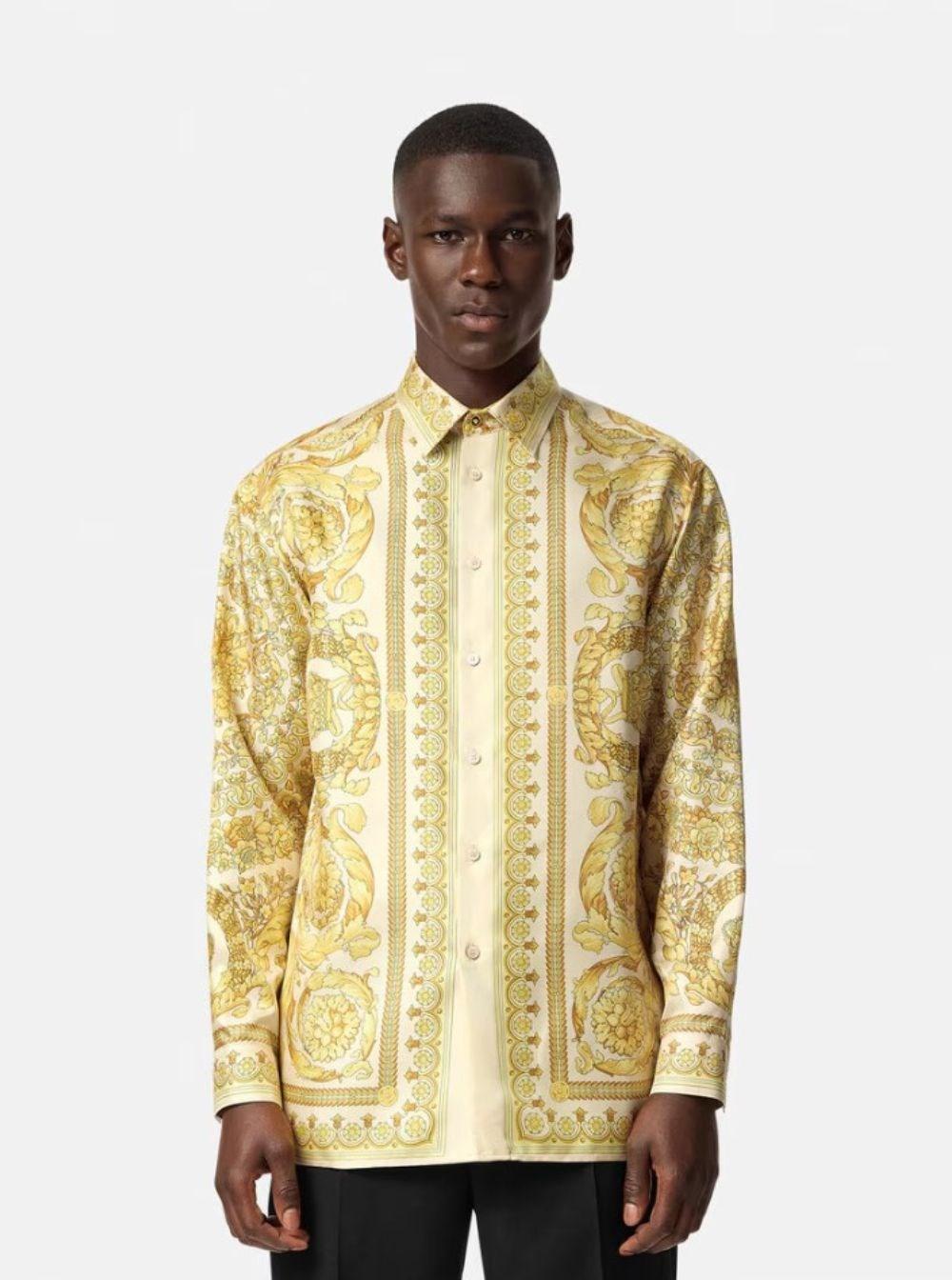 Camicia in seta a stampa Barocco da Uomo di Versace in Giallo Lyst