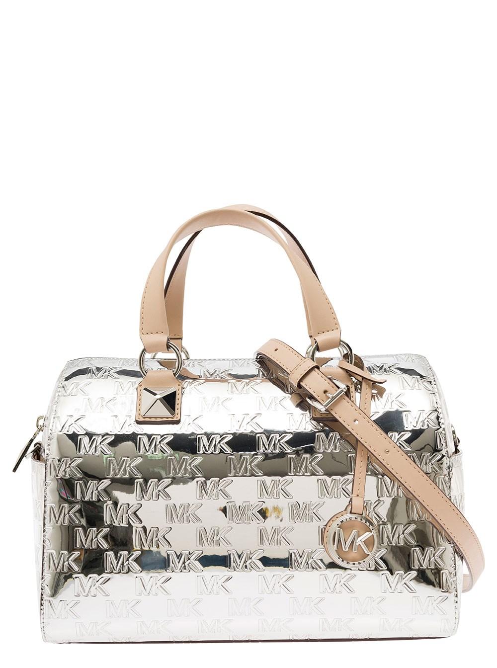 Bauletto a tracolla grayson medio con logo in rilievo in vernice argento di MICHAEL Michael Kors in Metallizzato Lyst