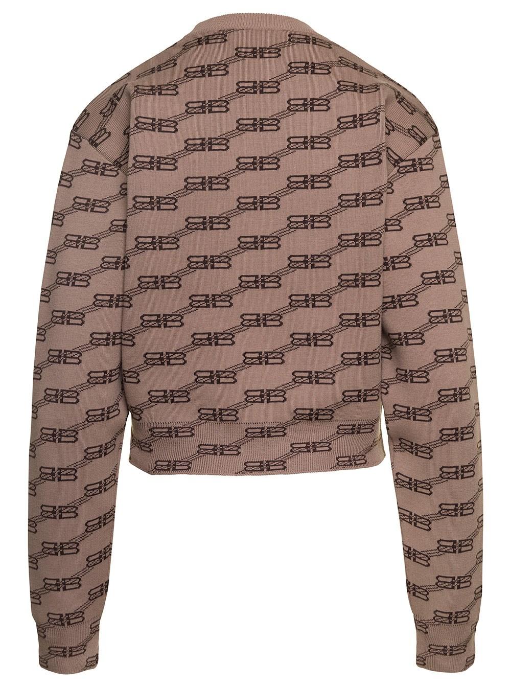 Balenciaga Crewneck Sweater With All-over Jacquard Logo In Cotton Woman in  Brown | Lyst
