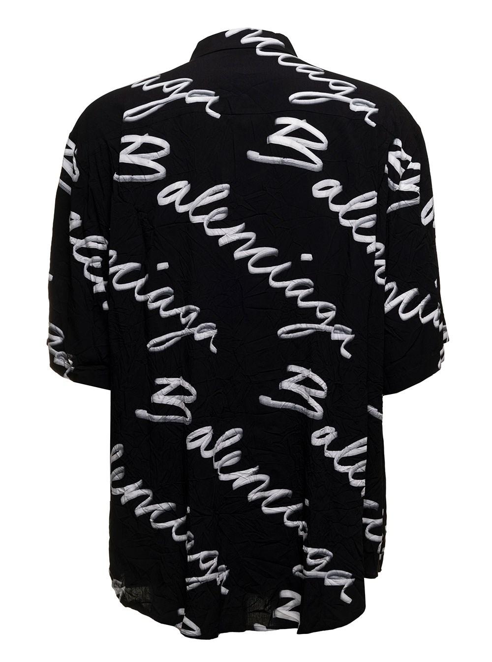 Balenciaga Man's White And Viscose Shirt With All-over Logo Print in Black  for Men | Lyst