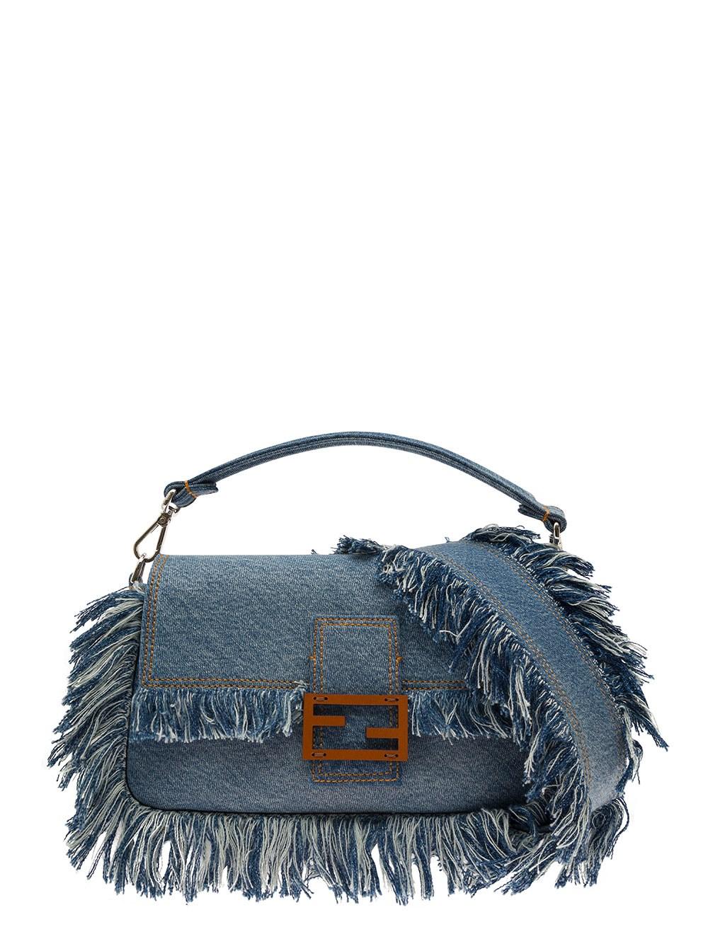Fendi Baguette Denim & Leather Shoulder Bag In Blue