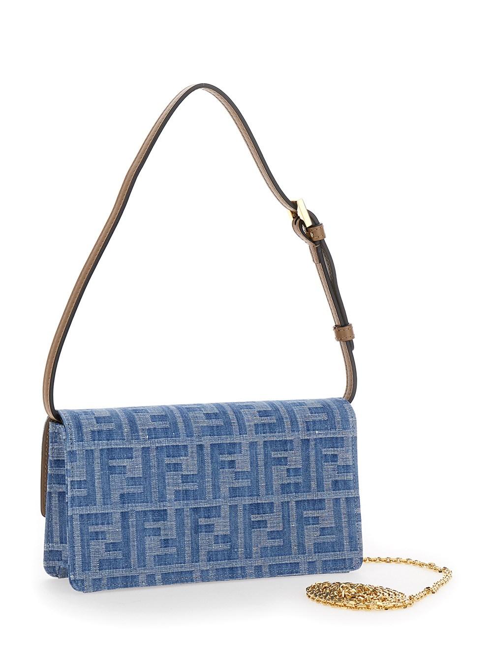 【関税&送料込】Fendi Embroidered Denim Wallet Fendi Wallet On Chain Denim in Blue | Lyst