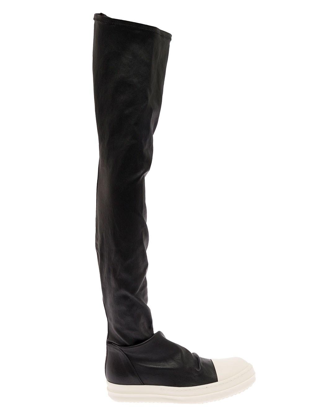 Rick Owens Woman's Stocking Sneak Leather Boots in Black | Lyst