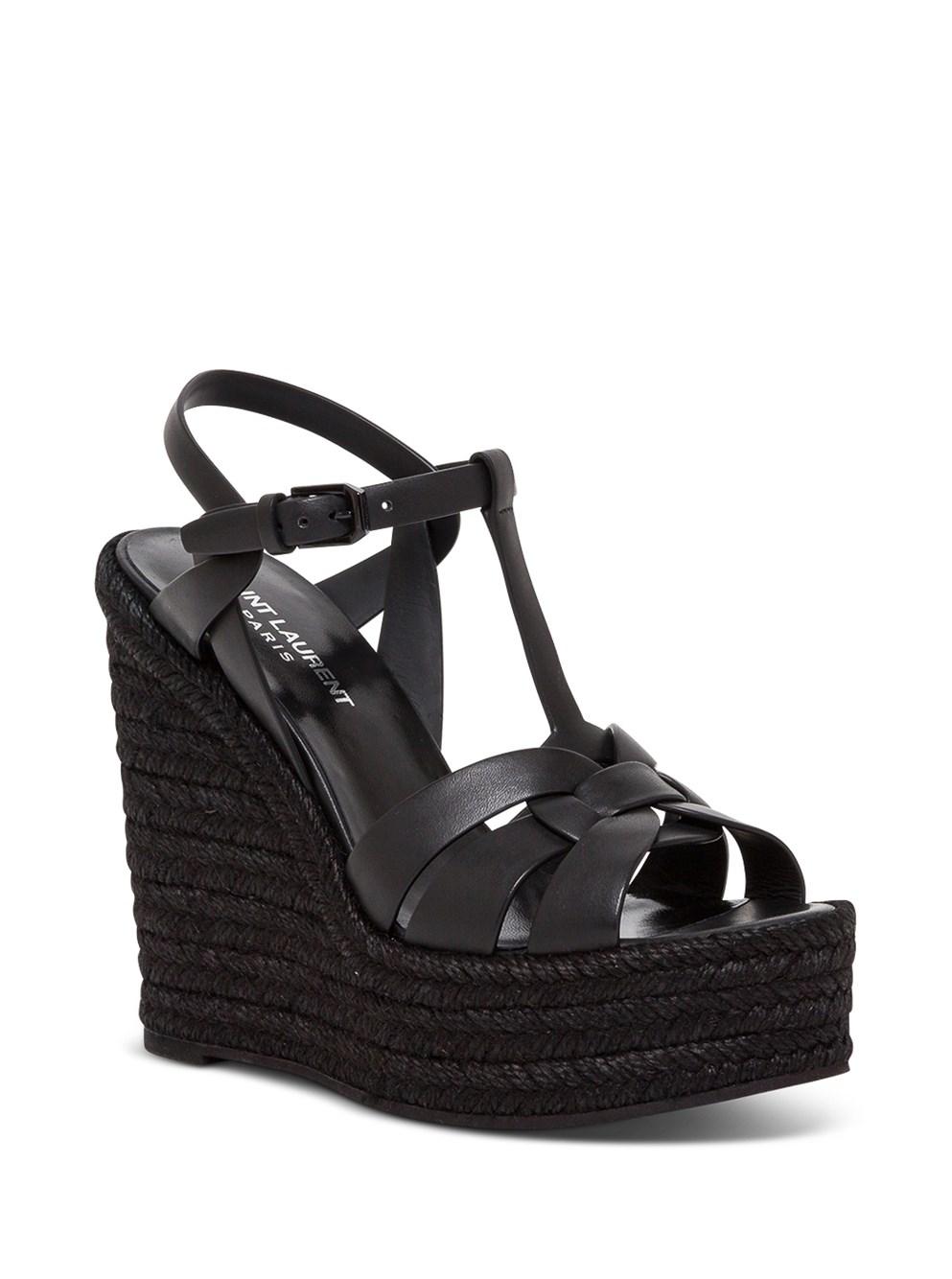 Saint Laurent Tribute Leather Espadrille Wedge Sandals in Black - Save 59% - Lyst