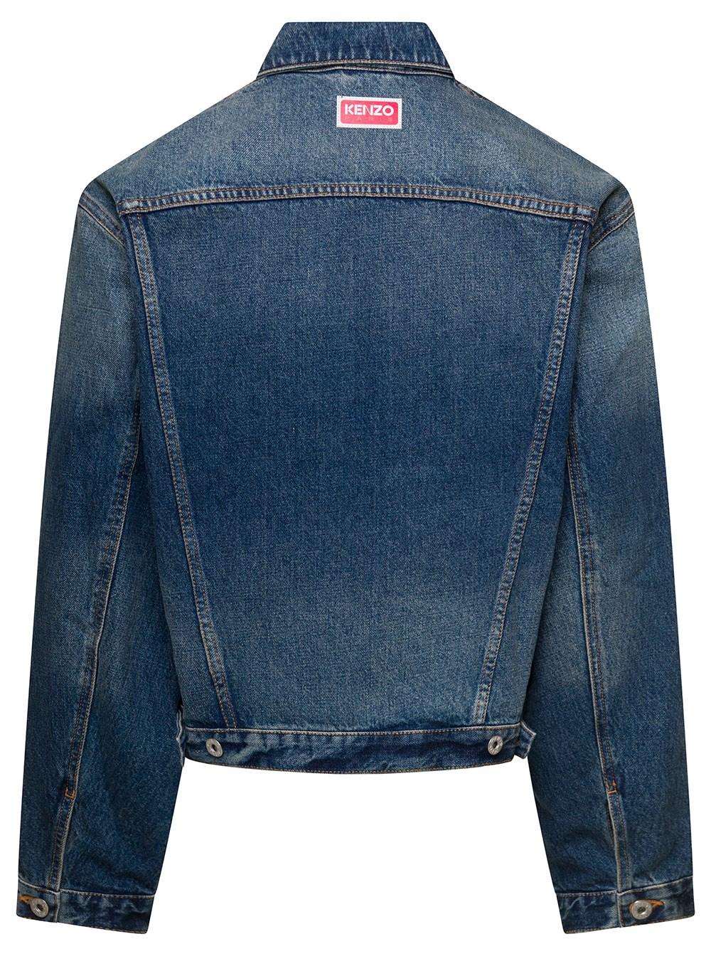 KENZO E Denim Jacket With Logo Patch And Contrasting Stitching In Cotton  Denim Man in Blue for Men | Lyst