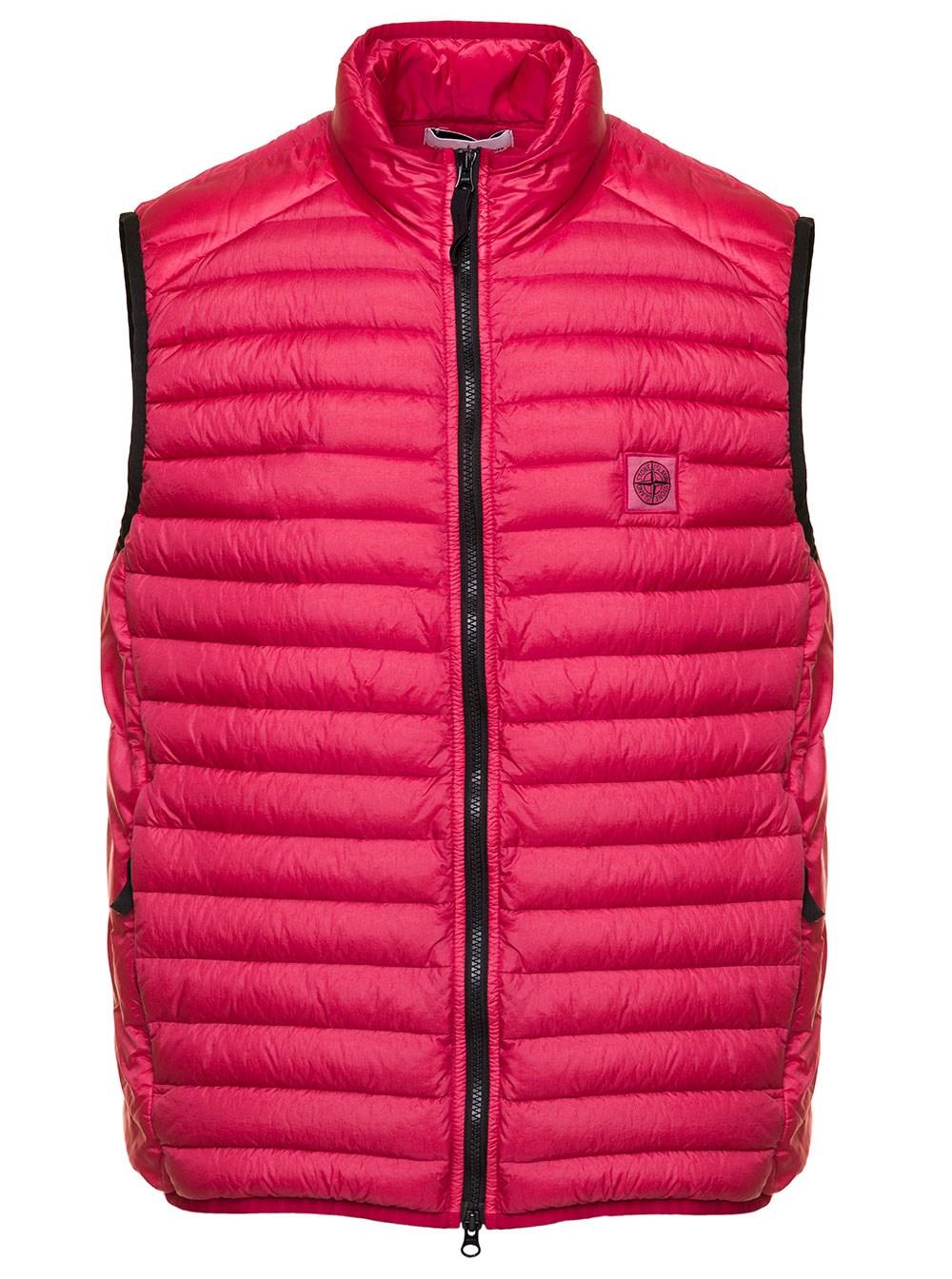 Stone Island Down Vest With Logo Patch In Nylon Man in Pink for Men | Lyst