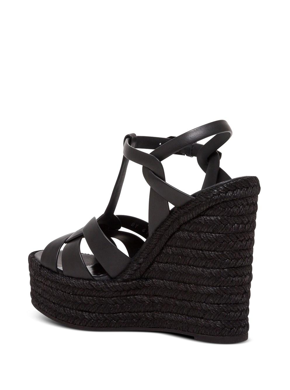 Saint Laurent Tribute Leather Espadrille Wedge Sandals in Black - Save 59% - Lyst