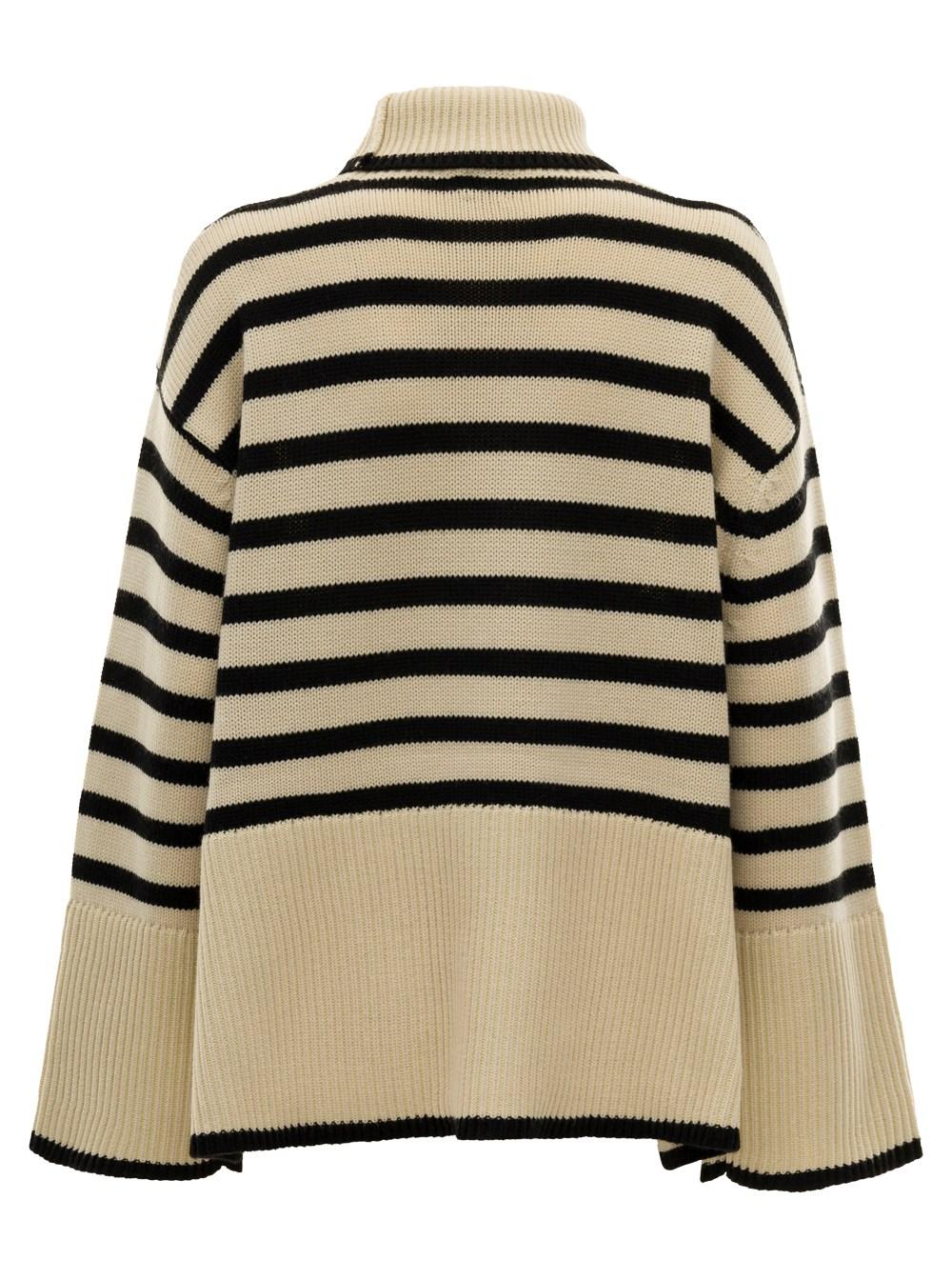 Totême Black And Striped Turtleneck Sweater In Wool And Cotton | Lyst