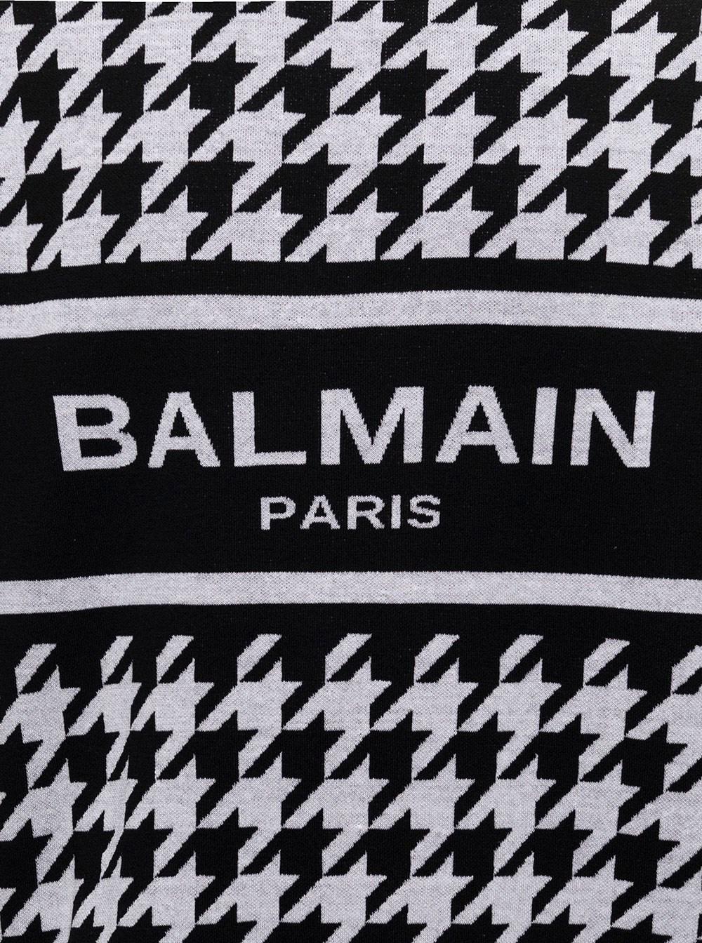Balmain Man's Wool And Linen Houndstooth Sweater With Logo in Black for Men  | Lyst
