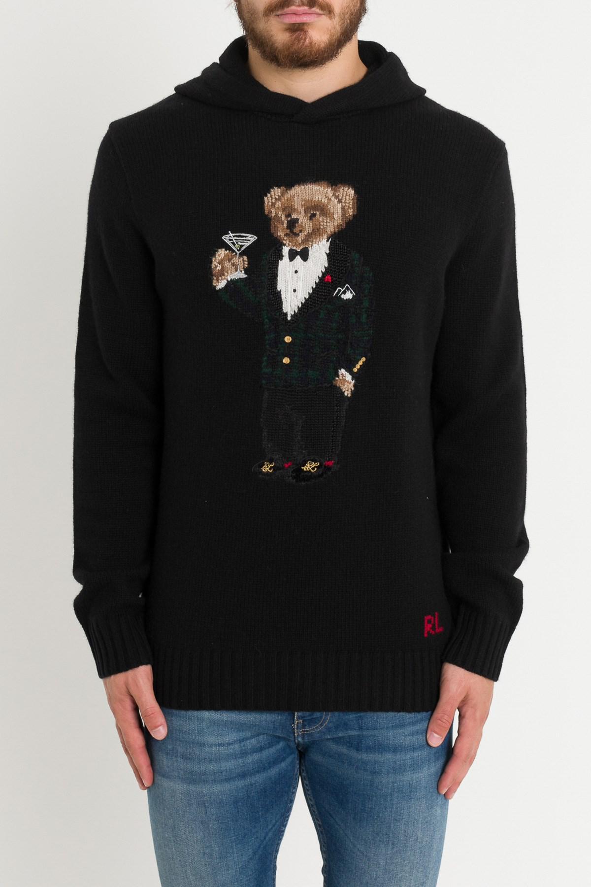 Polo Ralph Lauren Wool Martini Bear Hooded Jumper in Black for Men | Lyst