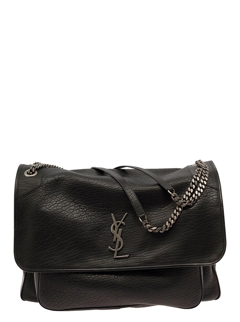 Saint Laurent 'oversized Niki' Giant Shoulder Bag With Cassandre Logo In  Hammered Leather in Black | Lyst