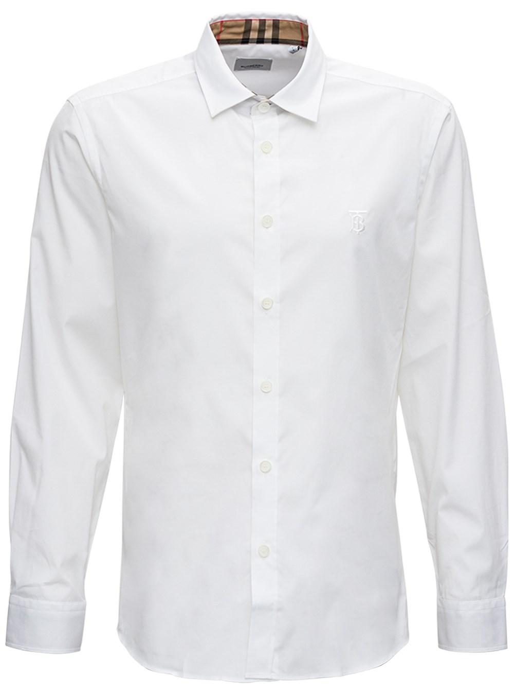 Burberry Man's Cotton Poplin Shirt With Logo in White for Men | Lyst