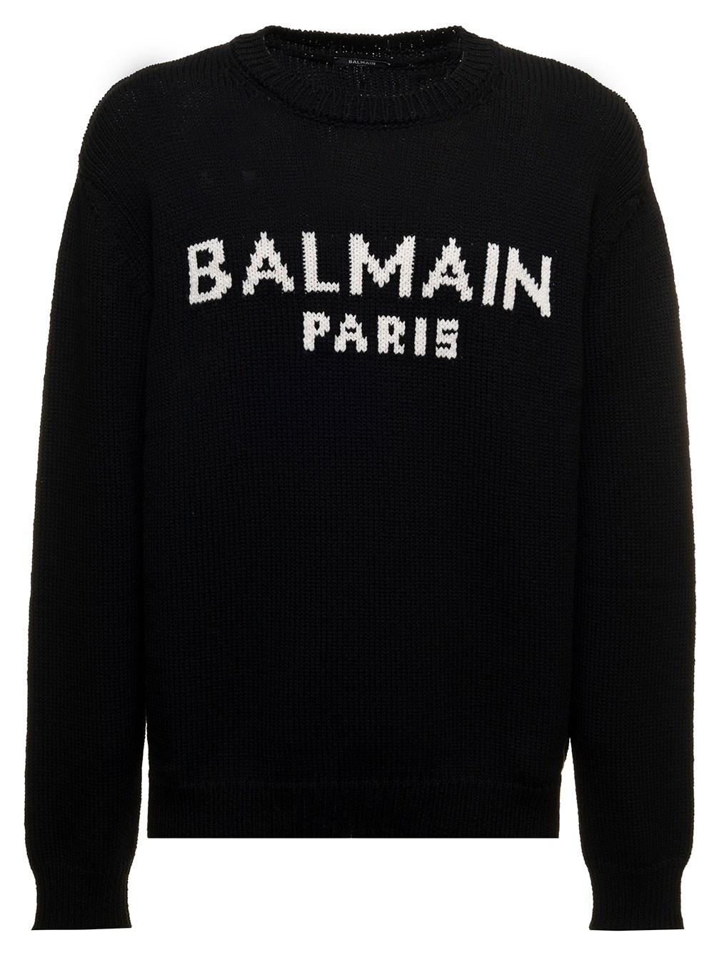 Balmain Man's Black Merino Wool Crew Neck Sweater With Logo for Men - Save  48% | Lyst