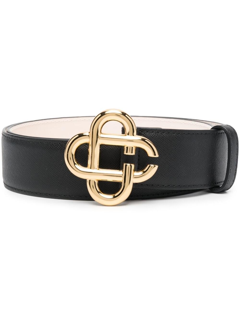 Palm Angels Palm Buckle Leather Belt in Black/Gold at Nordstrom, Size 95