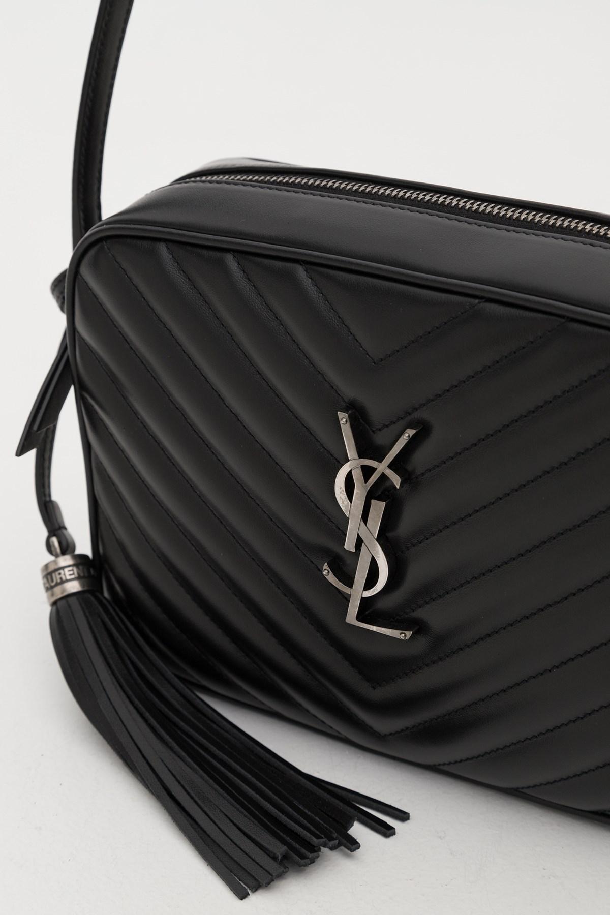Yves Saint Laurent Black Chevron Quilted Grained Leather Mini Lou Camera Bag  - Yoogi's Closet