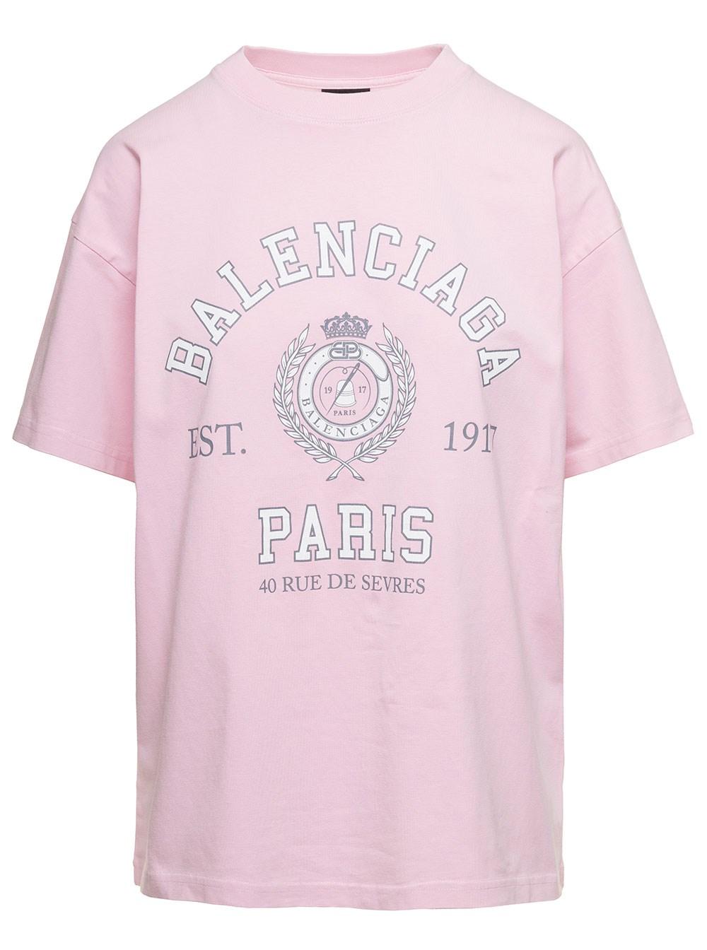 Balenciaga Crewneck T-shirt With 1917 College-style Logo Print In Cotton  Woman in Pink | Lyst