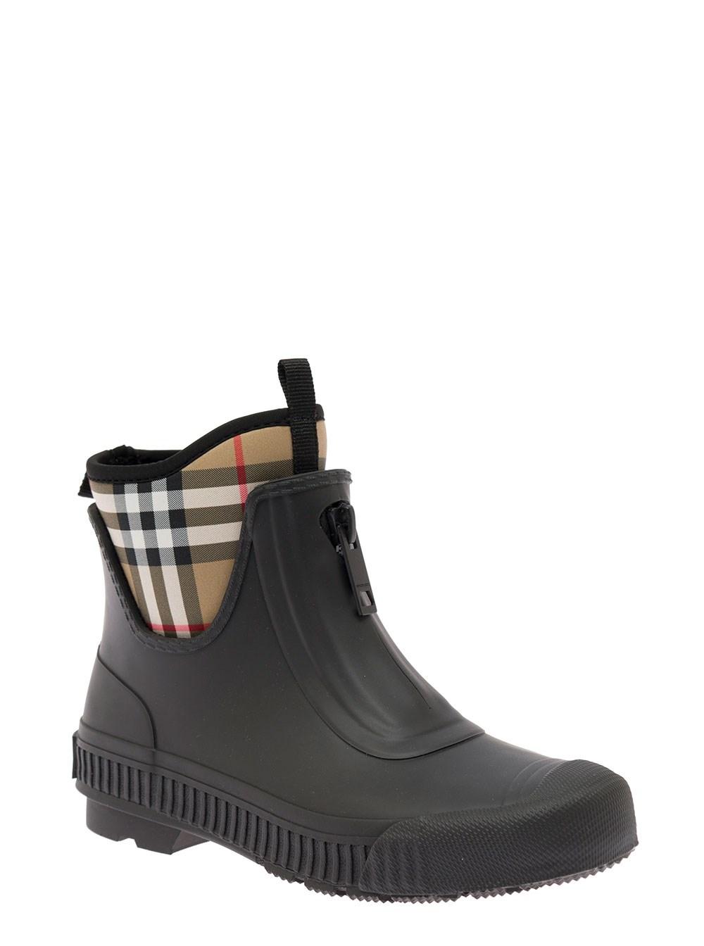Burberry Woman's Rubber Boots With Vintage Check Inserts in Black | Lyst