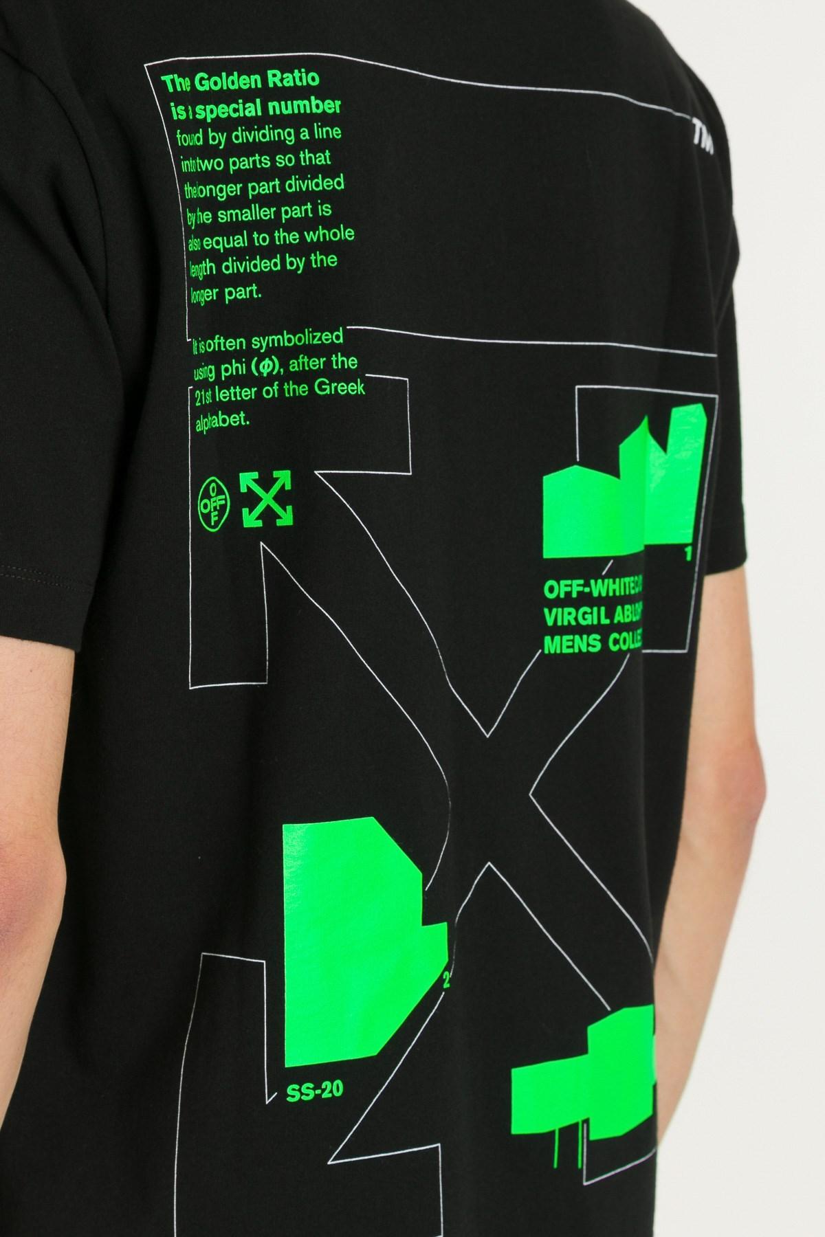Off-White c/o Virgil Abloh Arch Shapes Slim Fit T-shirt In Black Cotton  With Fluo Green Print On The Front And Back. for Men