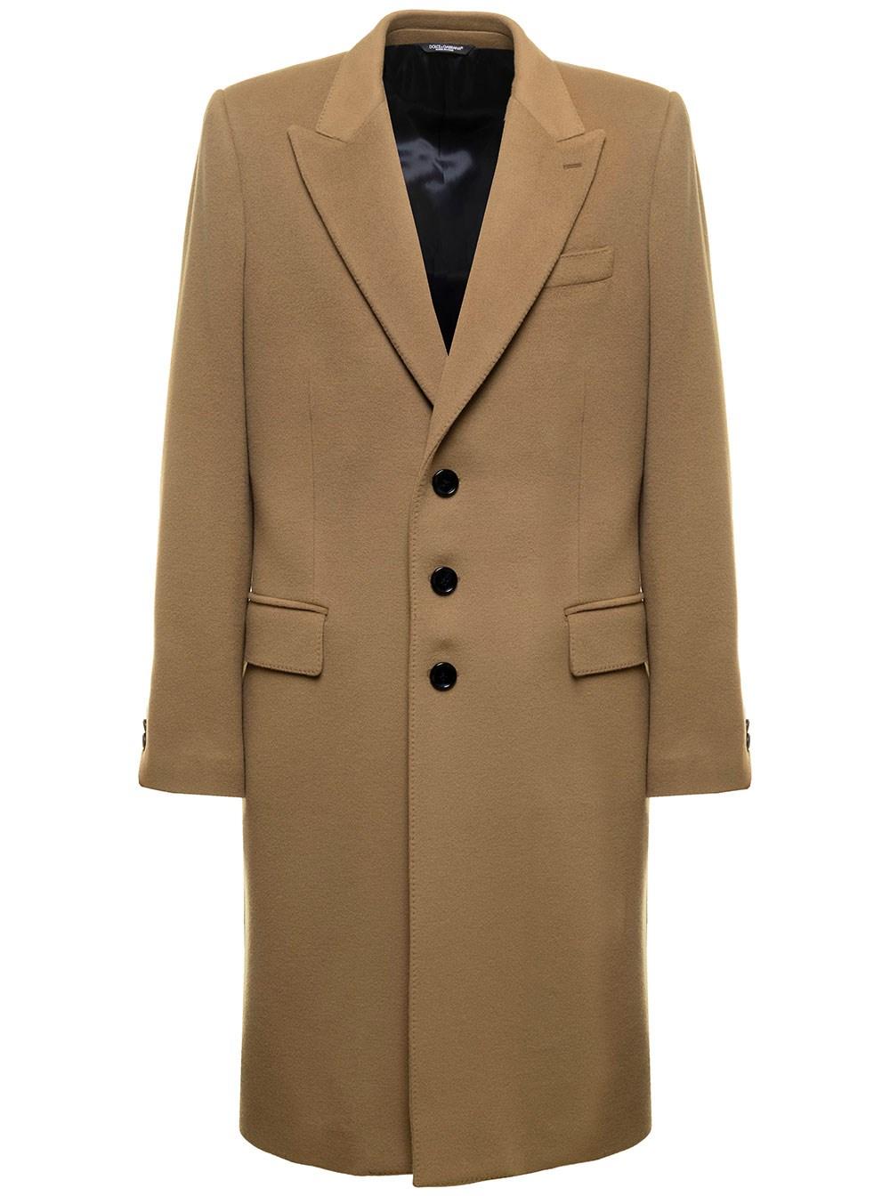 Dolce & Gabbana Camel Brown Single-breasted Coat In Cashmere And Wool Man  Dolce & Gabbana in Natural for Men | Lyst