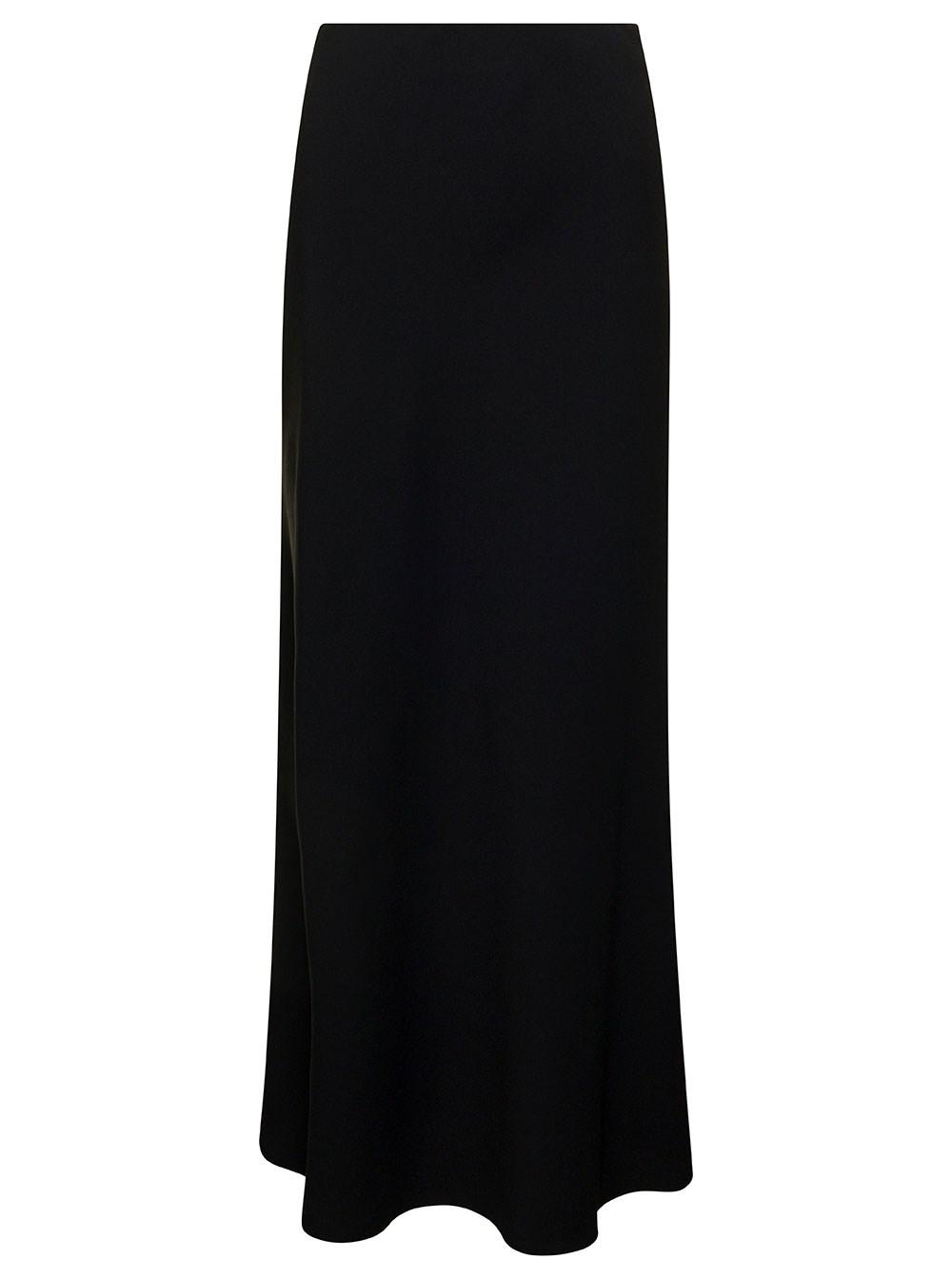 Plain 'midi' Skirt With Volant Detail At The End In Satin in Black | Lyst UK