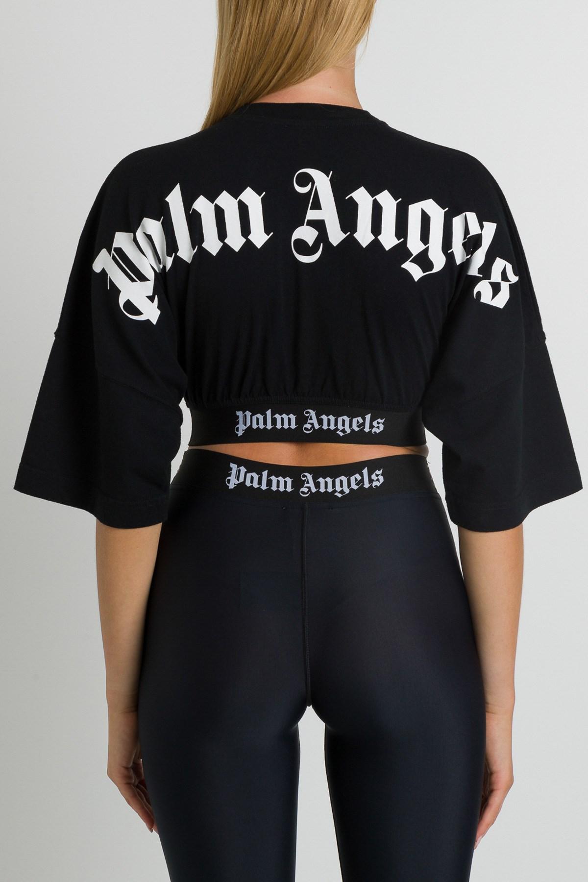 - Save 28% Black Palm Angels Logo-band Cropped T-shirt in Black White Womens Tops Palm Angels Tops 